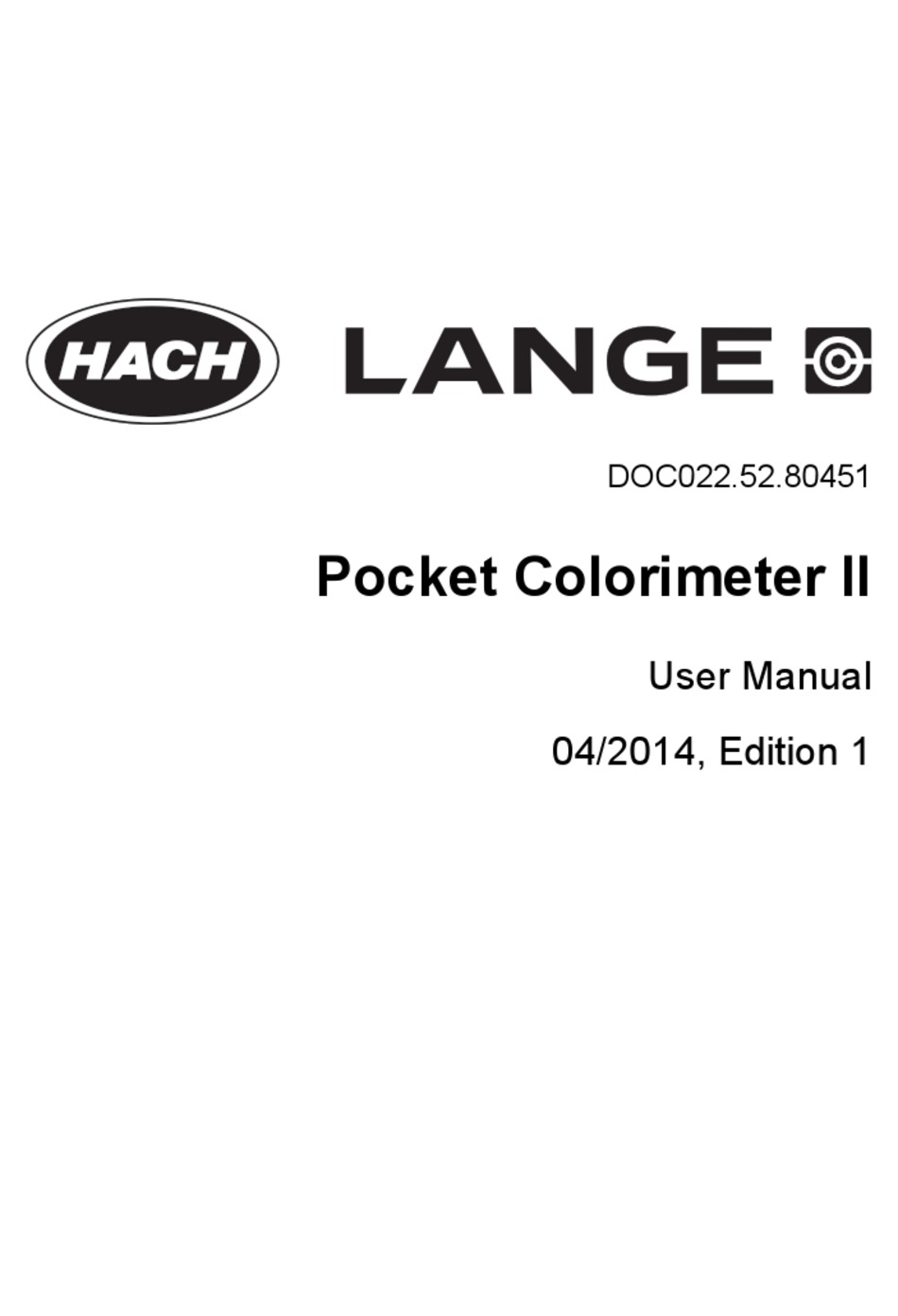 HACH LANGE POCKET COLORIMETER II USER MANUAL Pdf Download ManualsLib