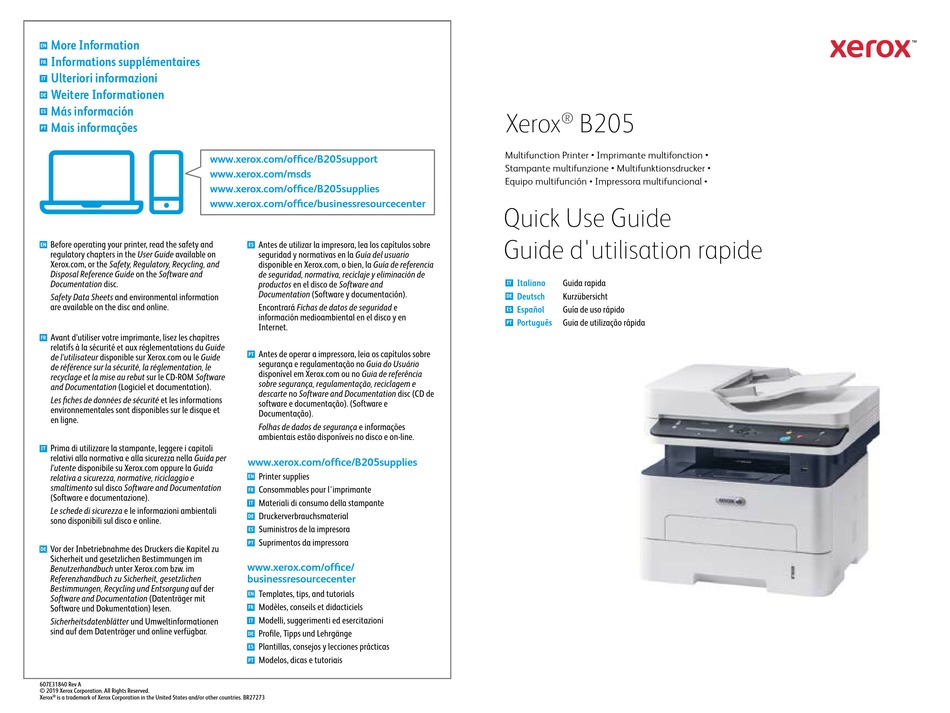 XEROX B205 QUICK USE MANUAL Pdf Download | ManualsLib