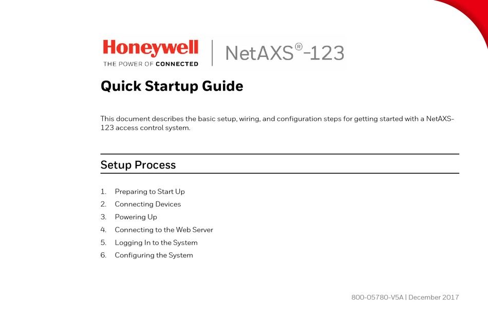 HONEYWELL NETAXS123 QUICK START UP MANUAL Pdf Download ManualsLib