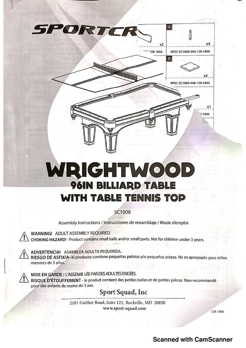 SPORTCRAFT WRIGHTWOOD SC1008 ASSEMBLY INSTRUCTIONS MANUAL Pdf Download