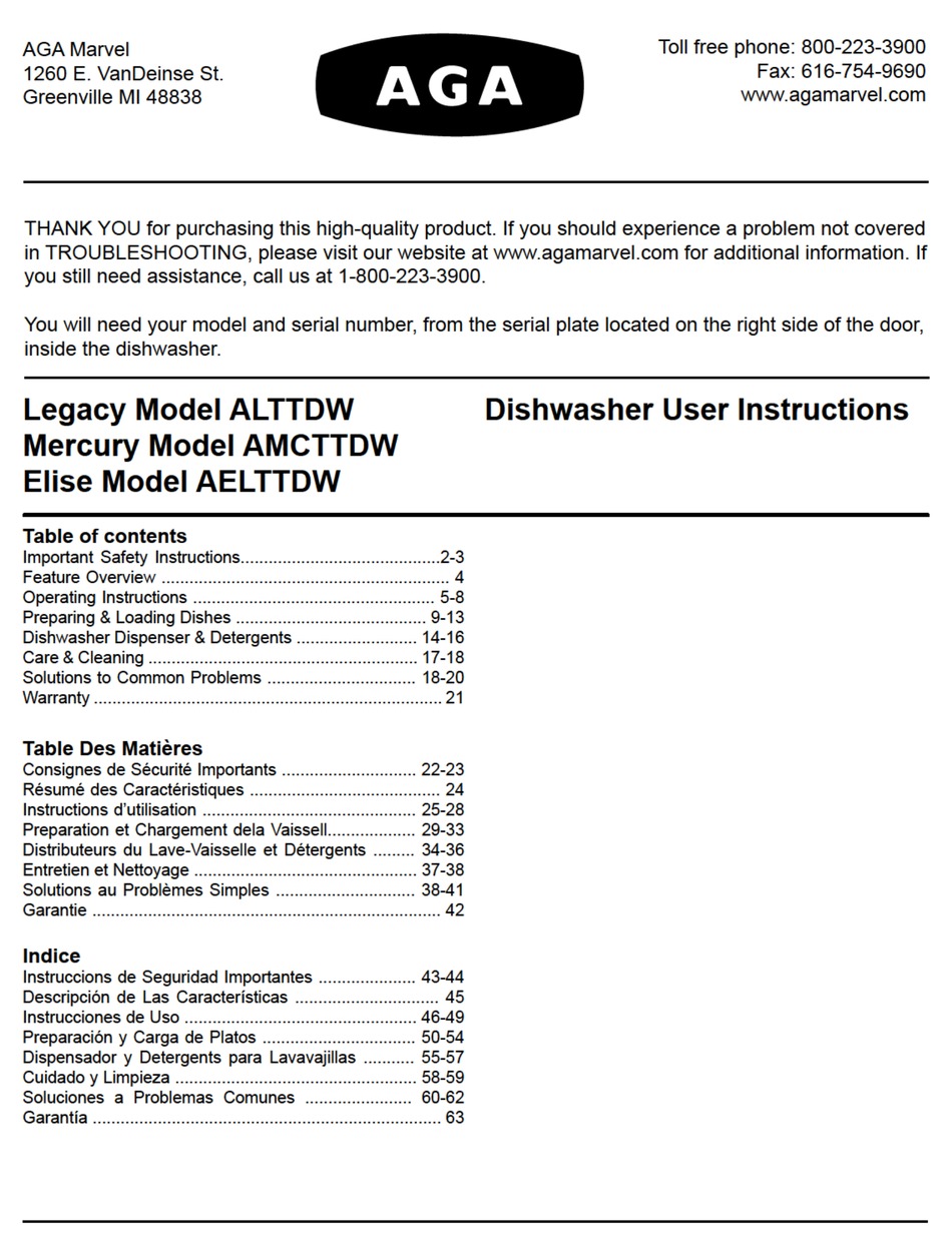 AGA MERCURY AMCTTDW USER INSTRUCTIONS Pdf Download ManualsLib