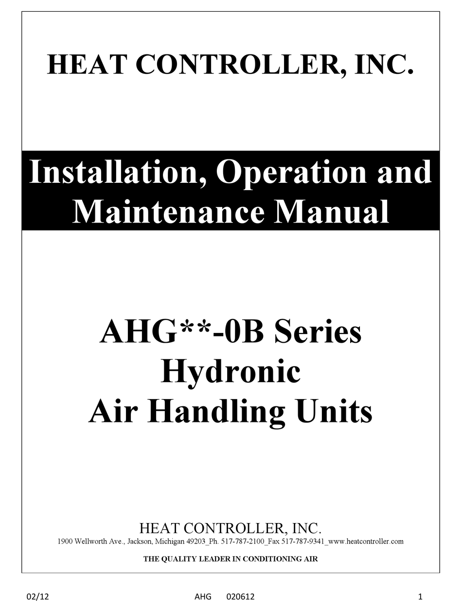 HEAT CONTROLLER AHG 0B SERIES INSTALLATION, OPERATION AND MAINTENANCE