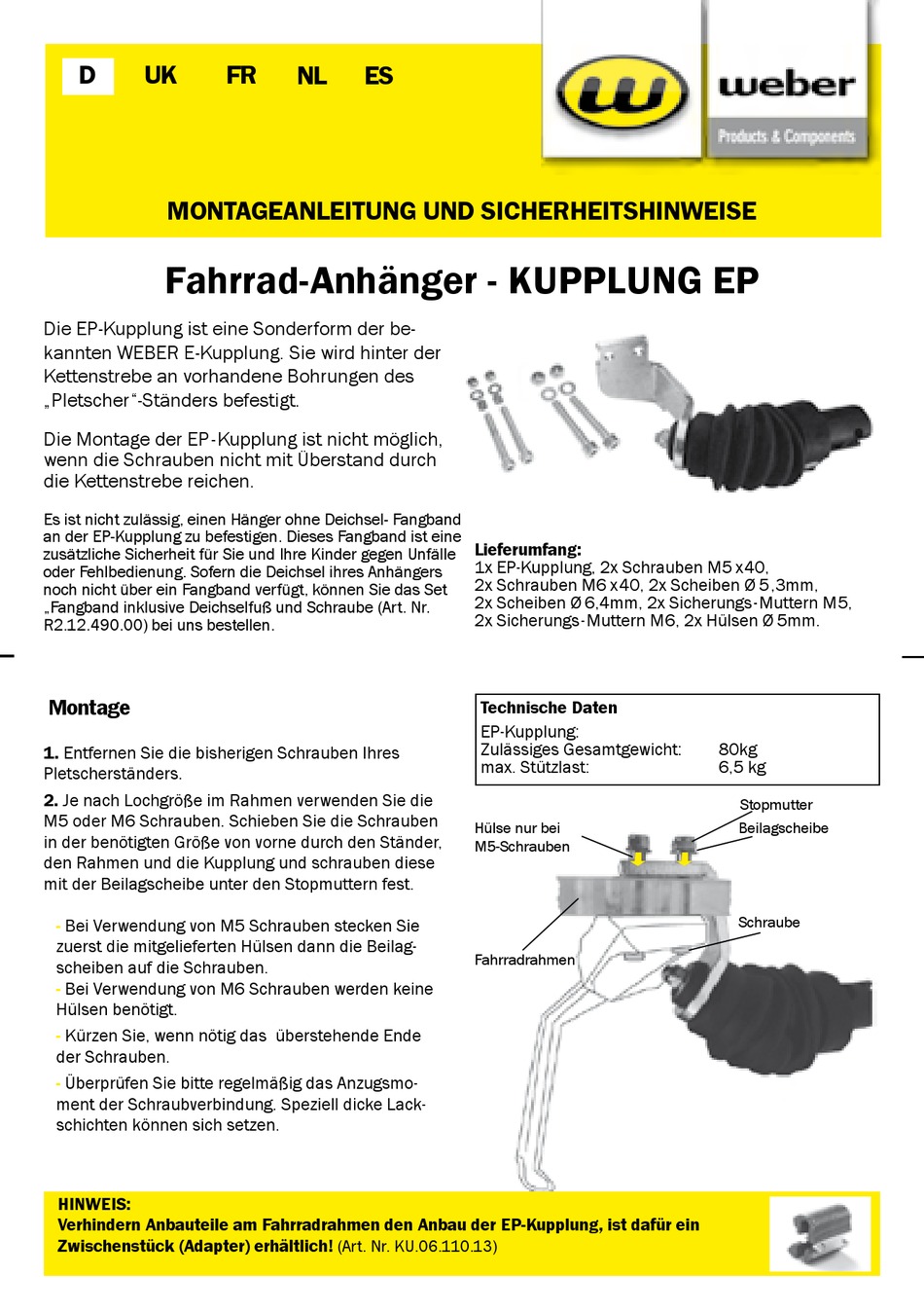 Adapter Weber mit Schrauben M5 für EP-Kupplung