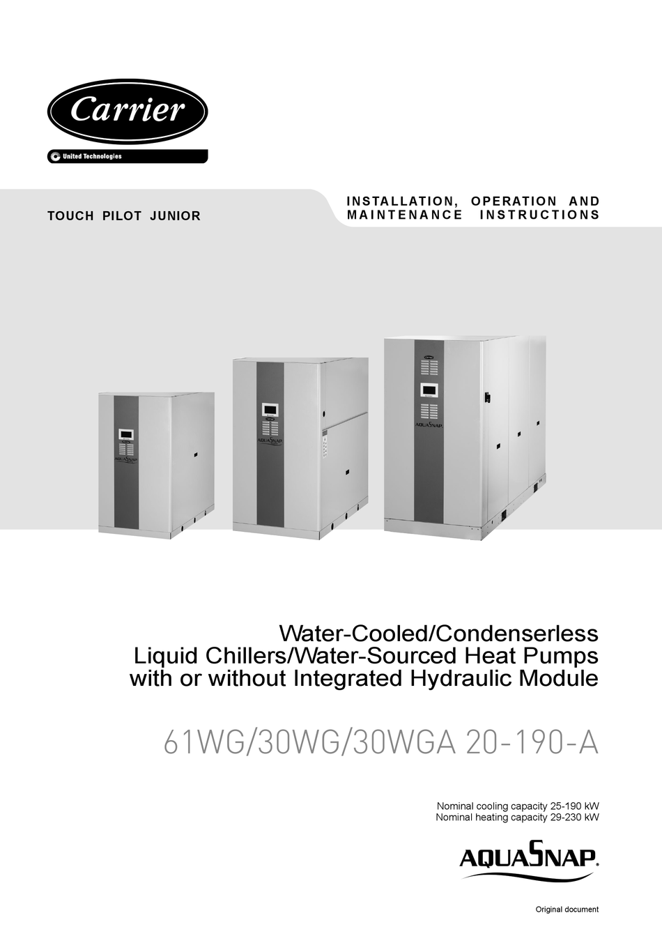CARRIER AQUASNAP 61WG SERIES INSTALLATION OPERATION AND MAINTENANCE 