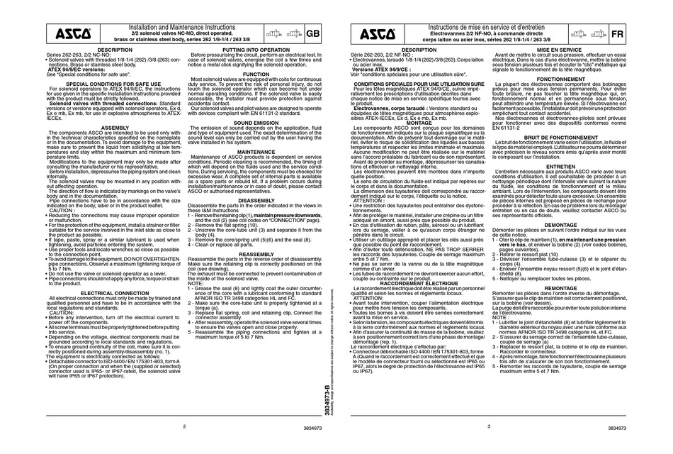 ASCO 262 SERIES INSTALLATION AND MAINTENANCE INSTRUCTIONS MANUAL Pdf ...