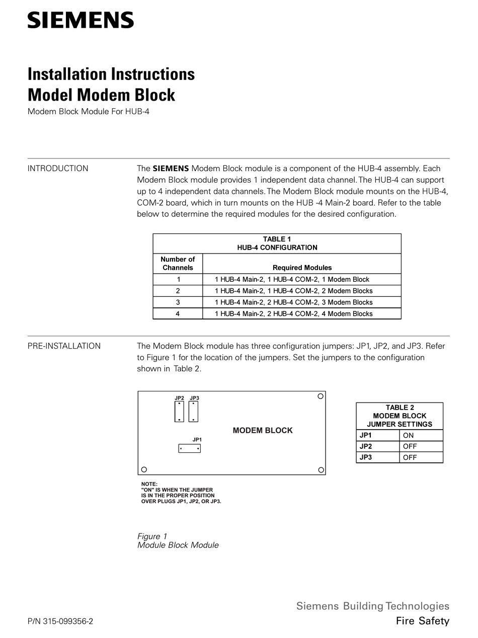 SIEMENS MODEM BLOCK INSTALLATION INSTRUCTIONS Pdf Download ManualsLib