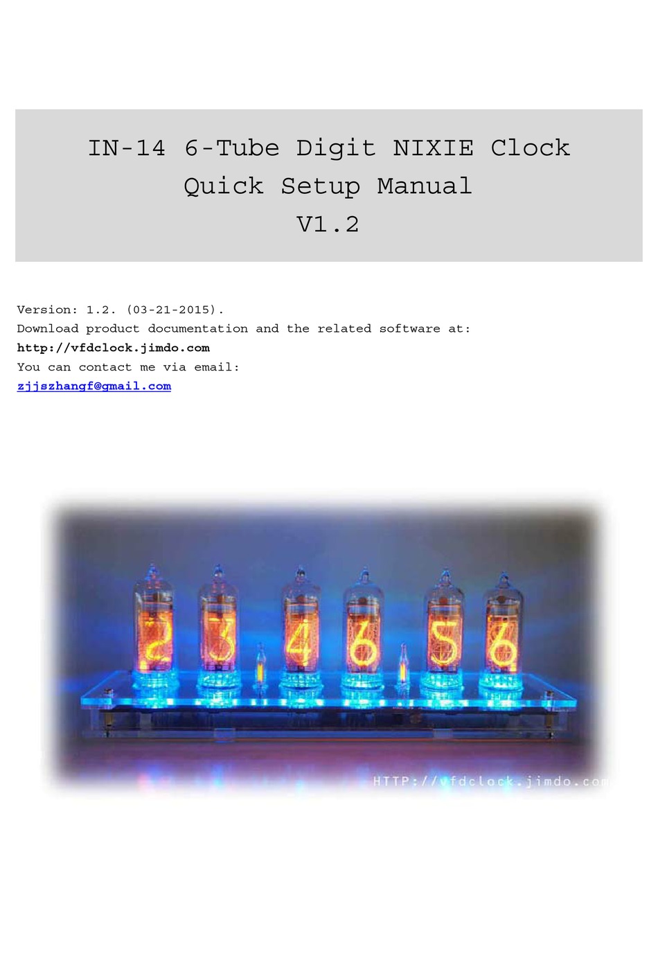 NIXIE CLOCK IN14 QUICK SETUP MANUAL Pdf Download ManualsLib