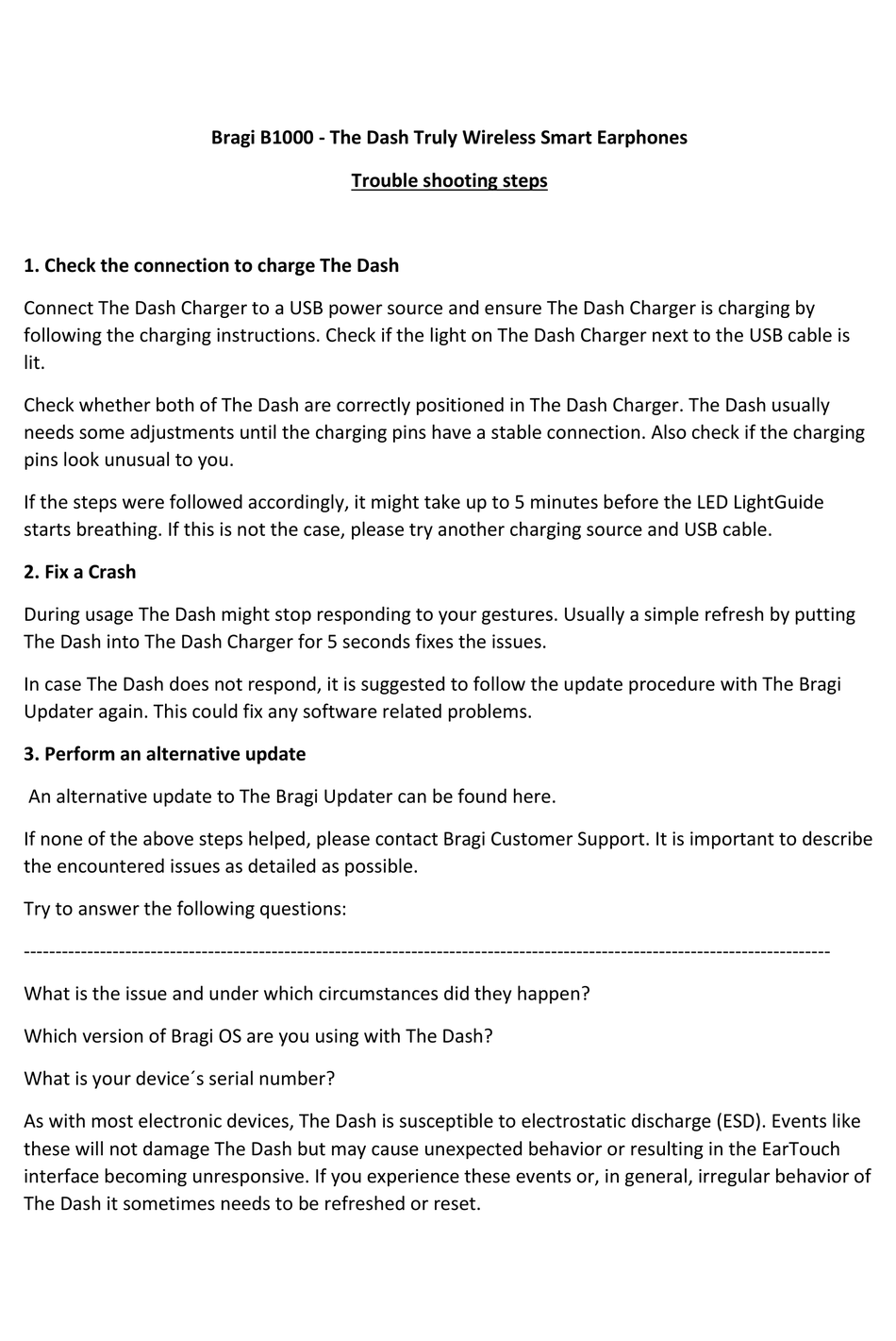 Bragi B1000 Troubleshooting Manual Pdf Download Manualslib