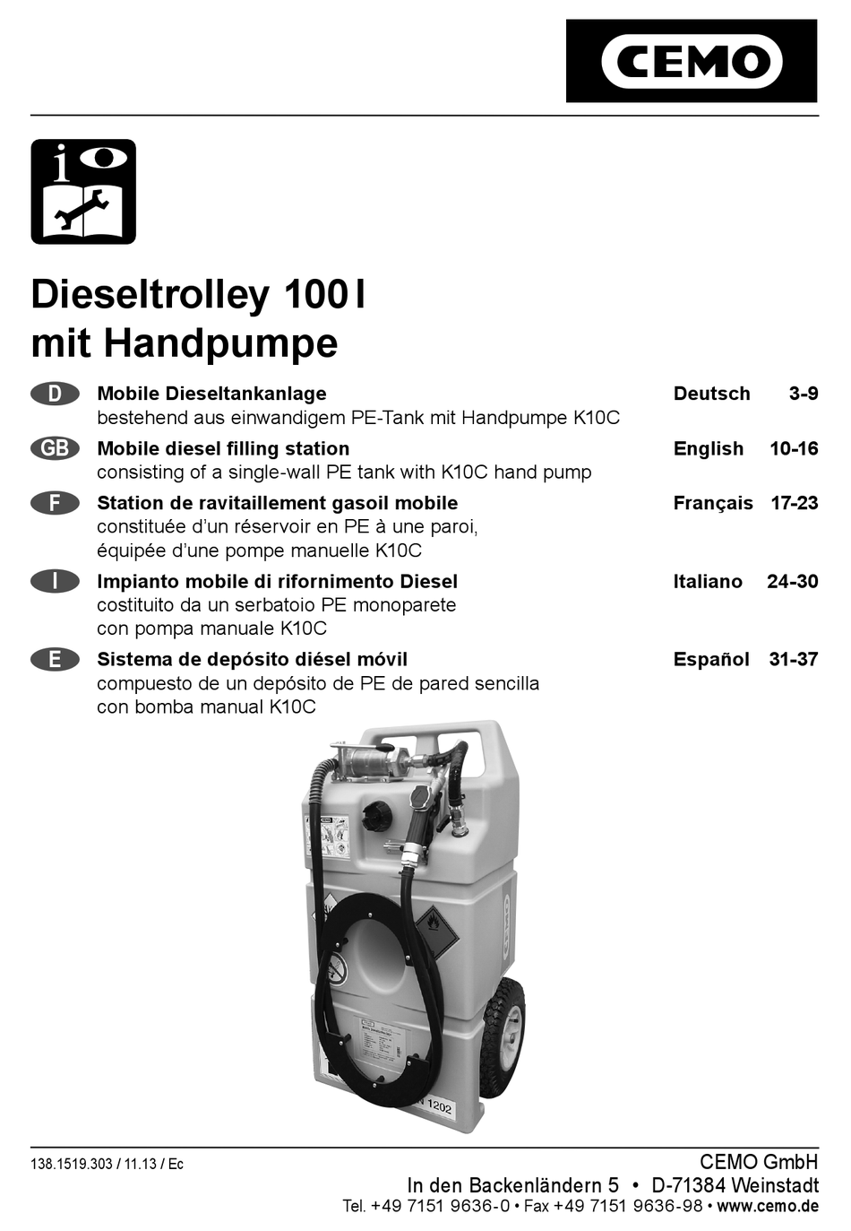 CEMO 100 L OPERATING INSTRUCTIONS MANUAL Pdf Download ManualsLib