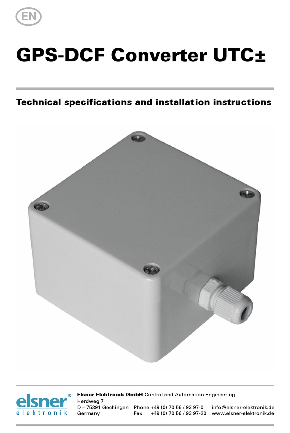 ELSNER GPSDCF CONVERTER UTC± TECHNICAL SPECIFICATIONS AND INSTALLATION