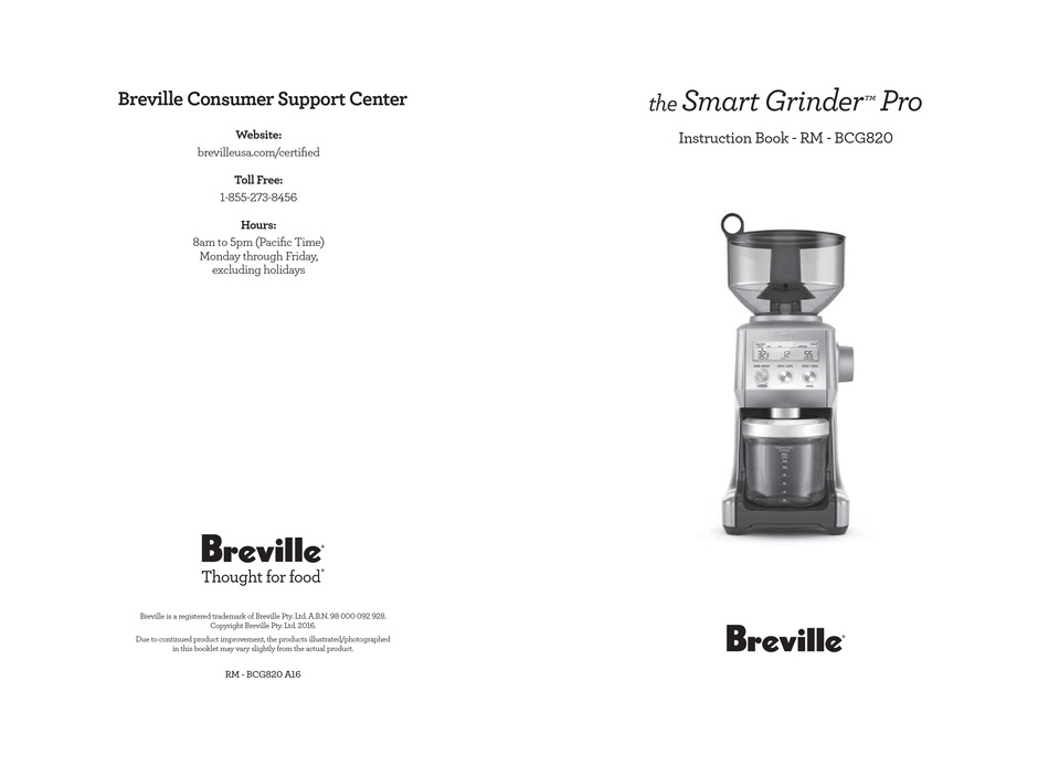 BREVILLE SMART GRINDER PRO INSTRUCTION BOOK Pdf Download ManualsLib