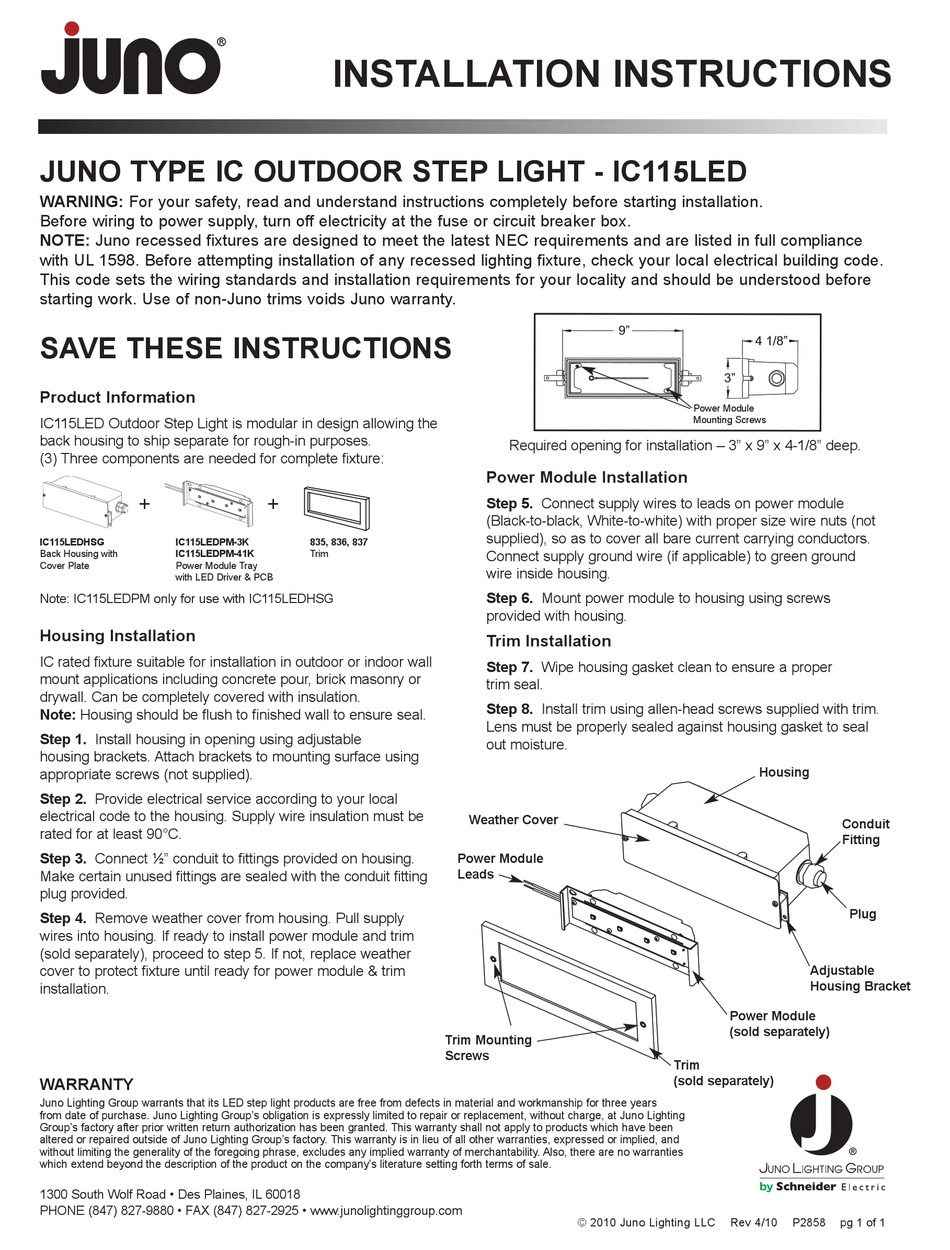 JUNO IC115LED INSTALLATION INSTRUCTIONS Pdf Download ManualsLib