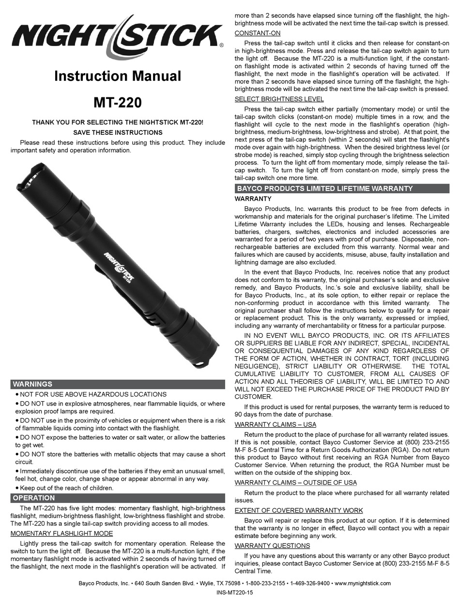 NIGHTSTICK MT220 INSTRUCTION MANUAL Pdf Download ManualsLib