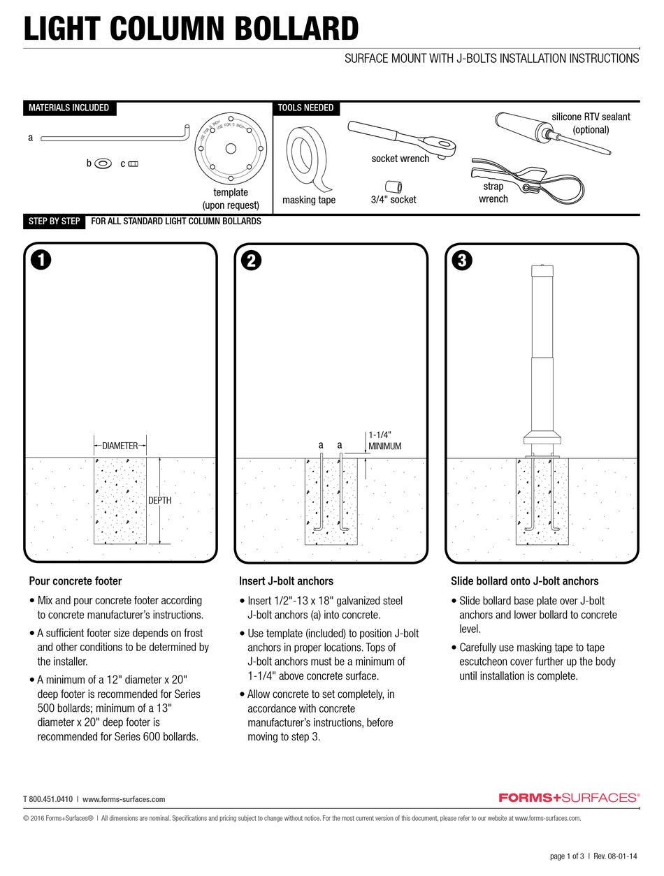 FORMS + SURFACES LIGHT COLUMN BOLLARD INSTALLATION INSTRUCTIONS Pdf