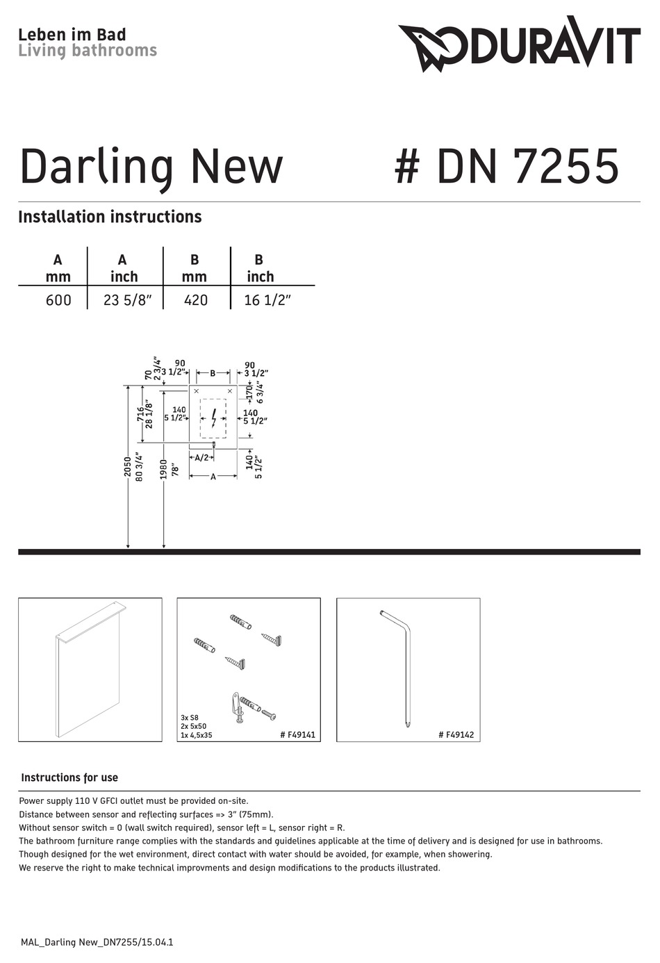 DURAVIT DARLING NEW DN 7255 INSTALLATION INSTRUCTIONS Pdf Download