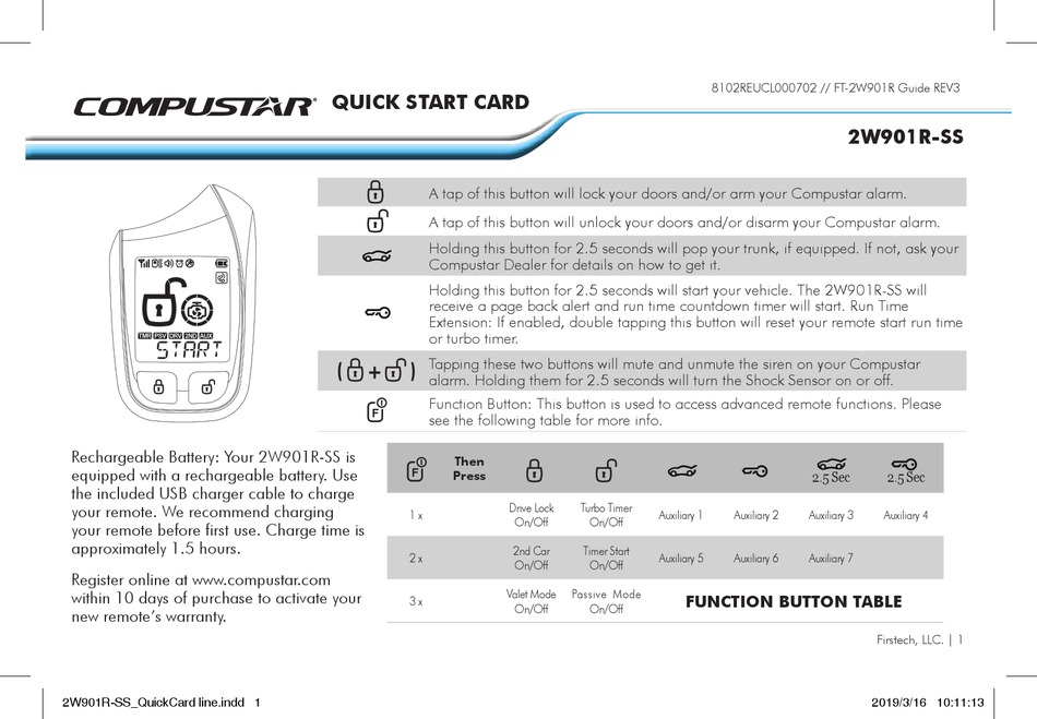 COMPUSTAR 2W901R-SS QUICK START CARD Pdf Download | ManualsLib