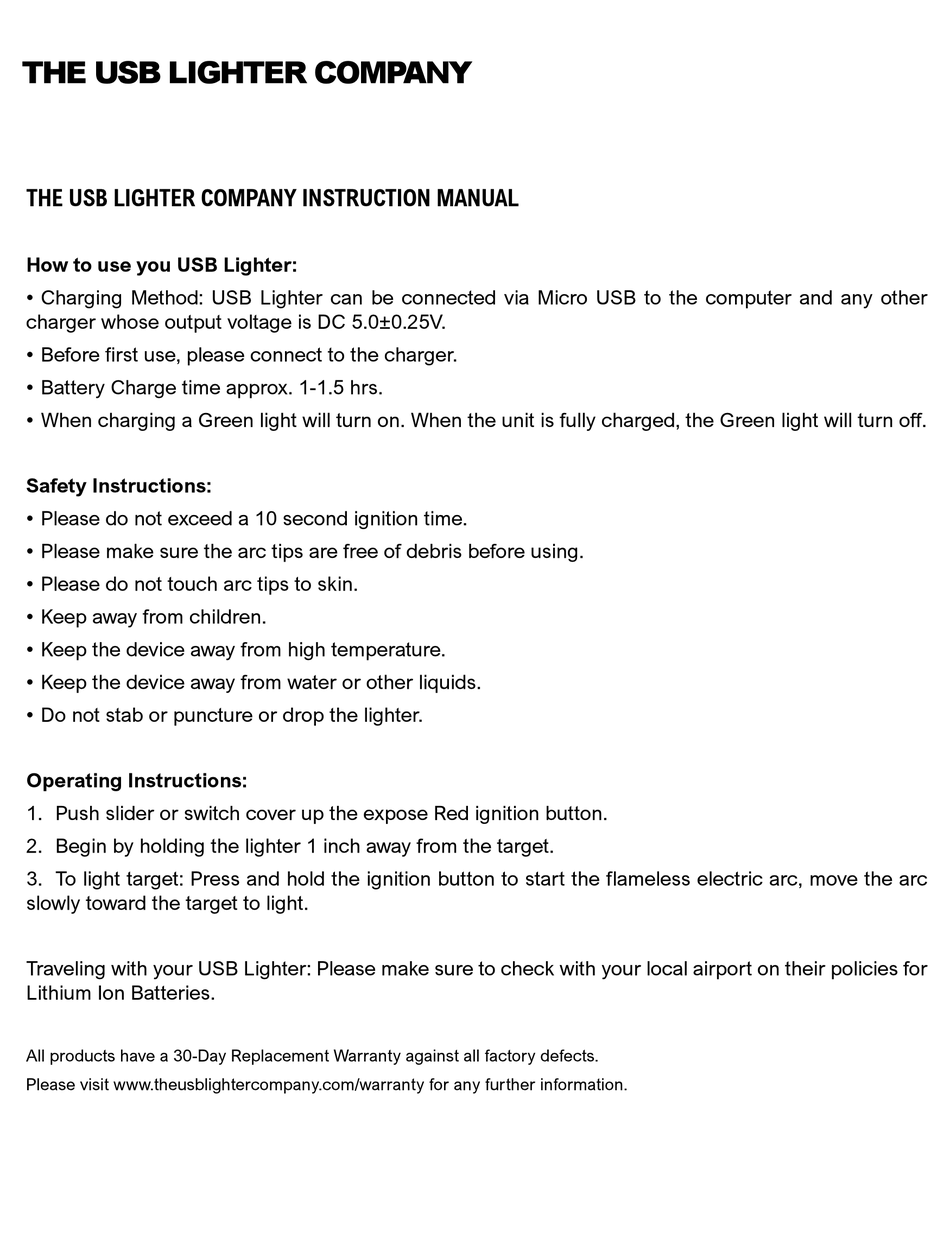THE USB LIGHTER COMPANY USB LIGHTER INSTRUCTION MANUAL Pdf Download