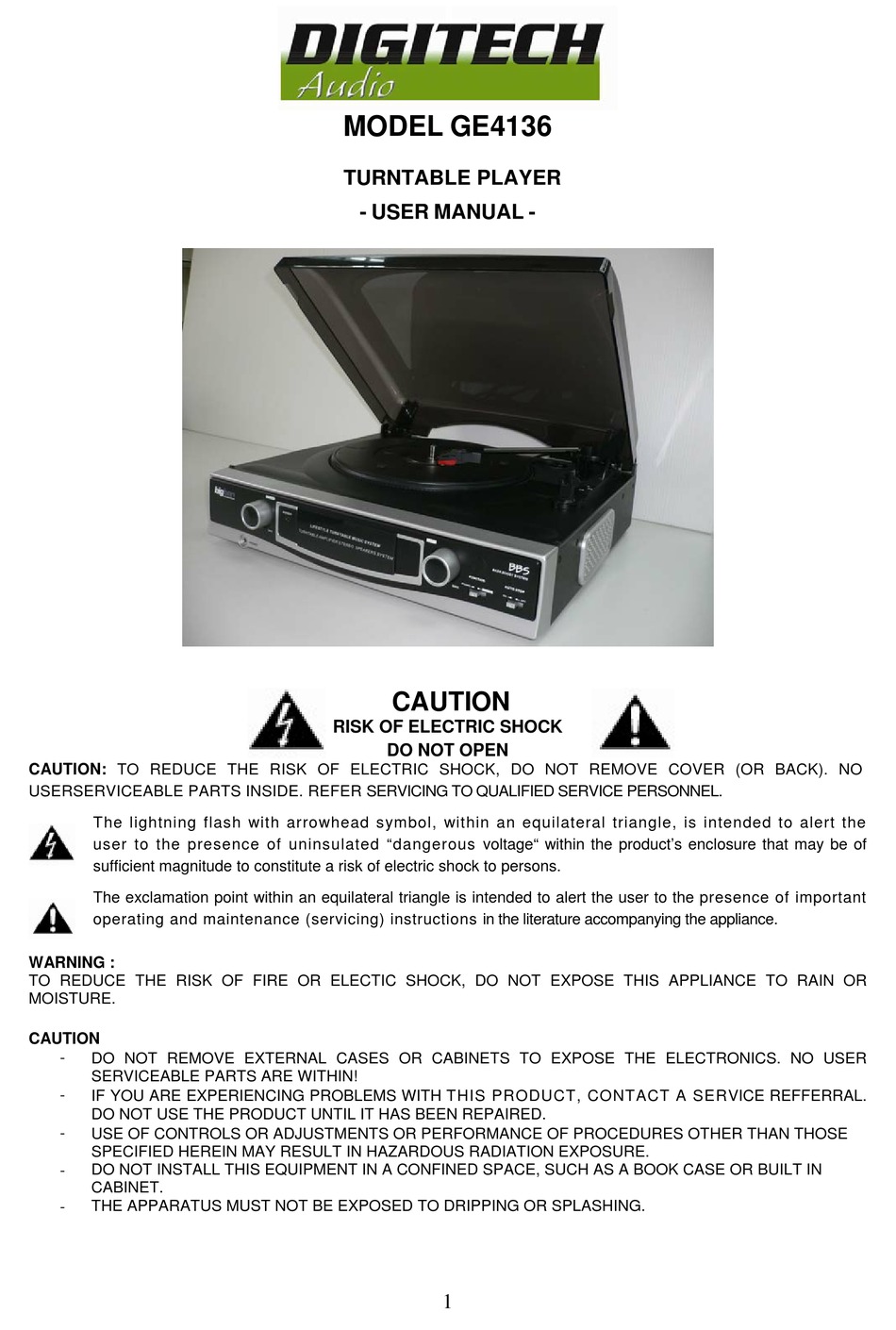 DIGITECH AUDIO GE4136 USER MANUAL Pdf Download ManualsLib