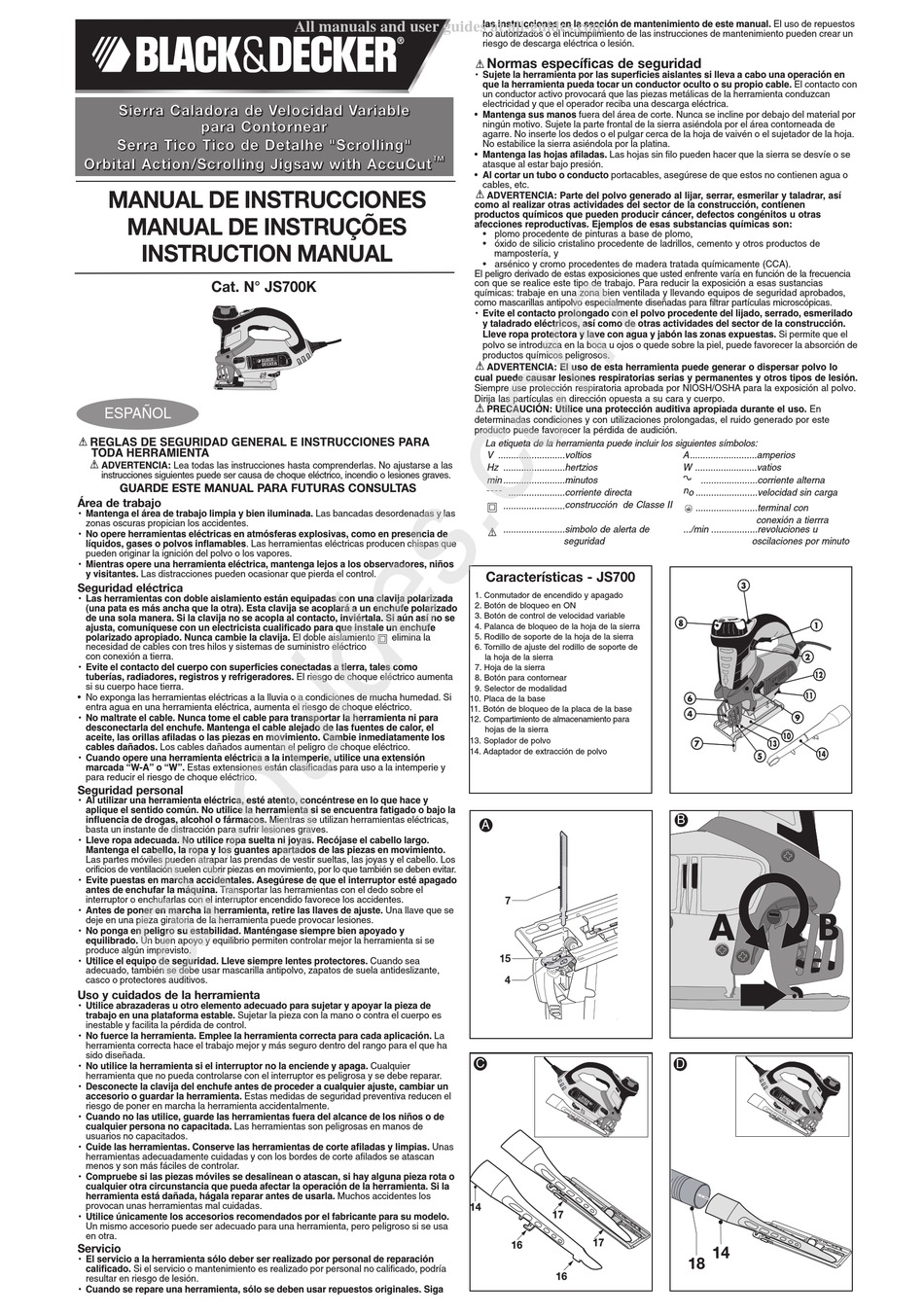 BLACK \u0026 DECKER JS700K INSTRUCTION MANUAL Pdf Download | ManualsLib