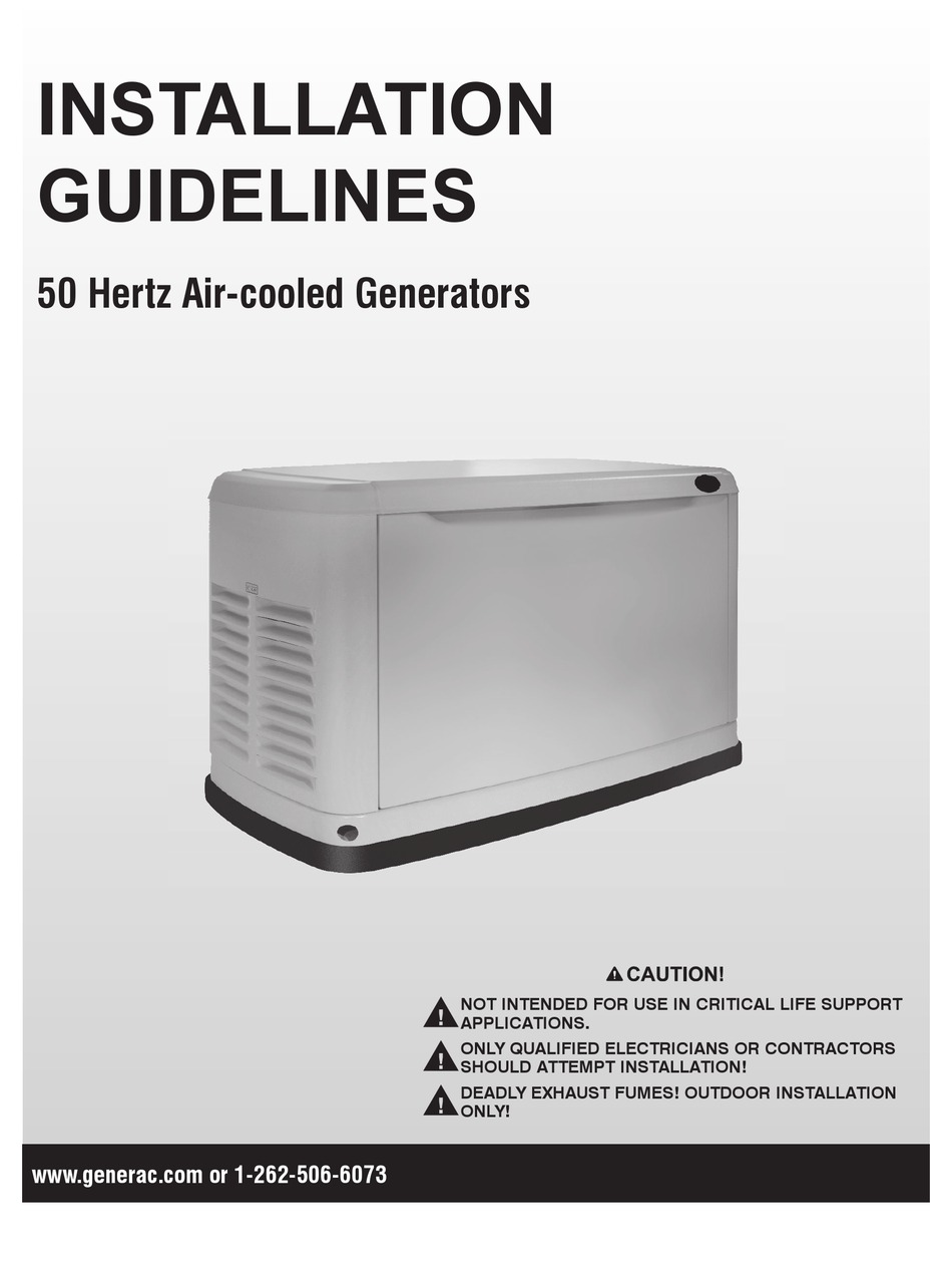 GENERAC POWER SYSTEMS 50 HERTZ AIRCOOLED GENERATORS INSTALLATION