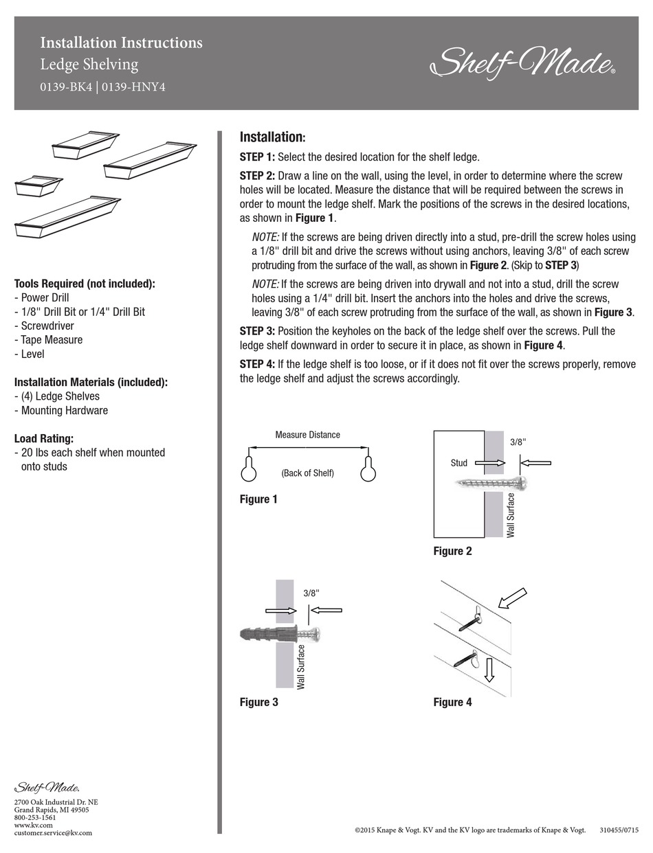 SHELFMADE 0139BK4 INSTALLATION INSTRUCTIONS Pdf Download ManualsLib