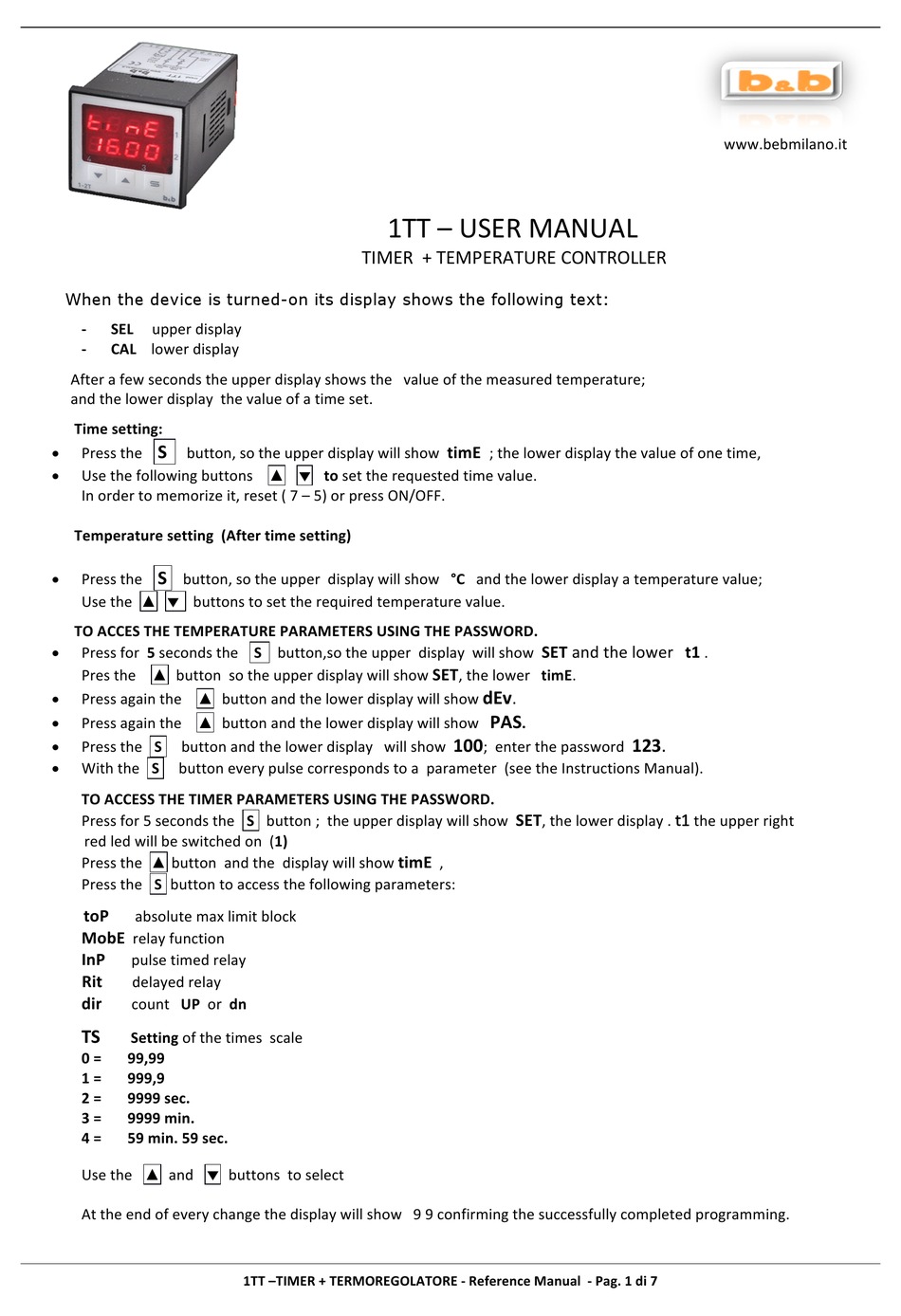 B&B 1TT USER MANUAL Pdf Download | ManualsLib