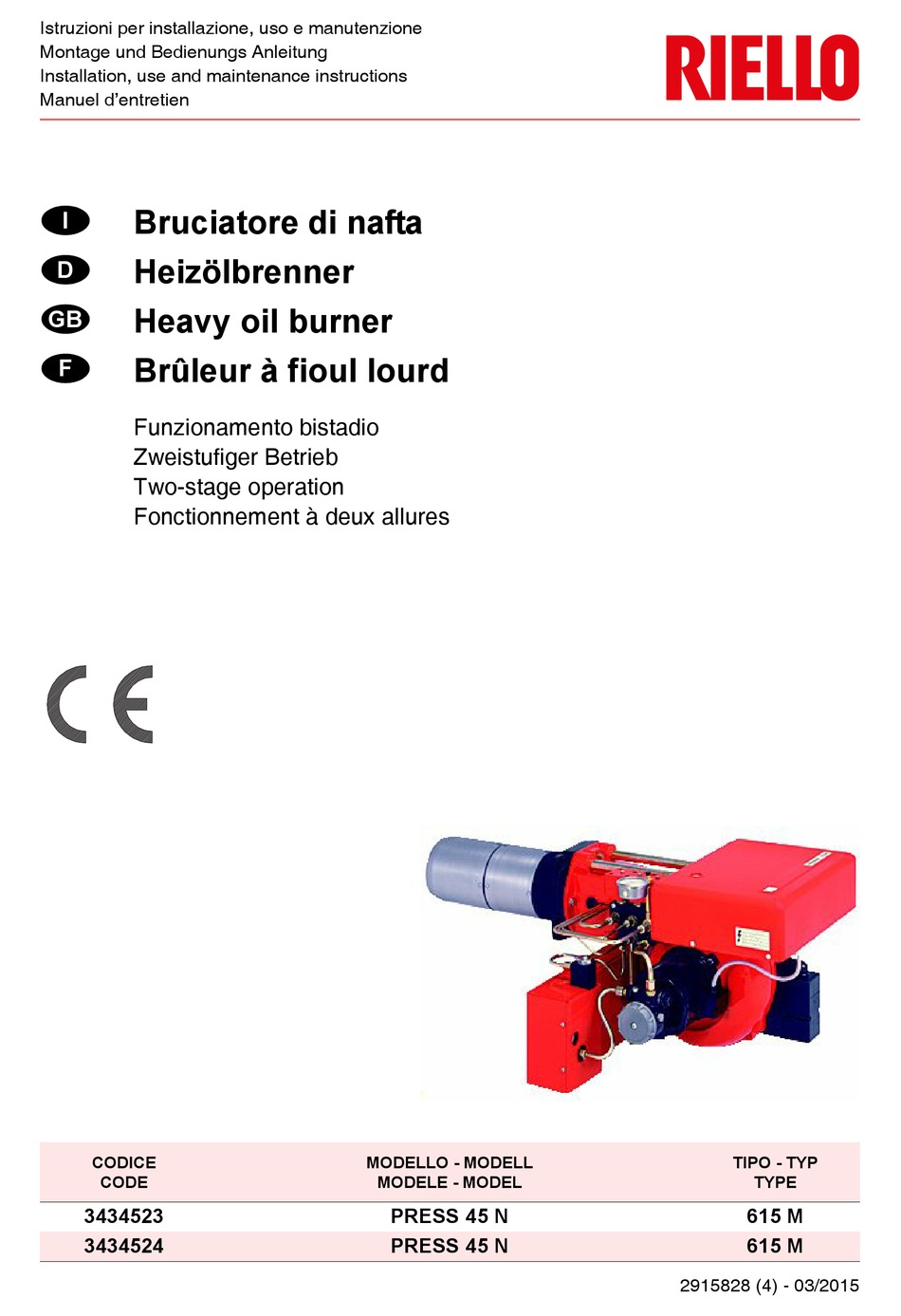 Riello Press 45 N 615 M Installation Use And Maintenance Instructions Pdf Download Manualslib