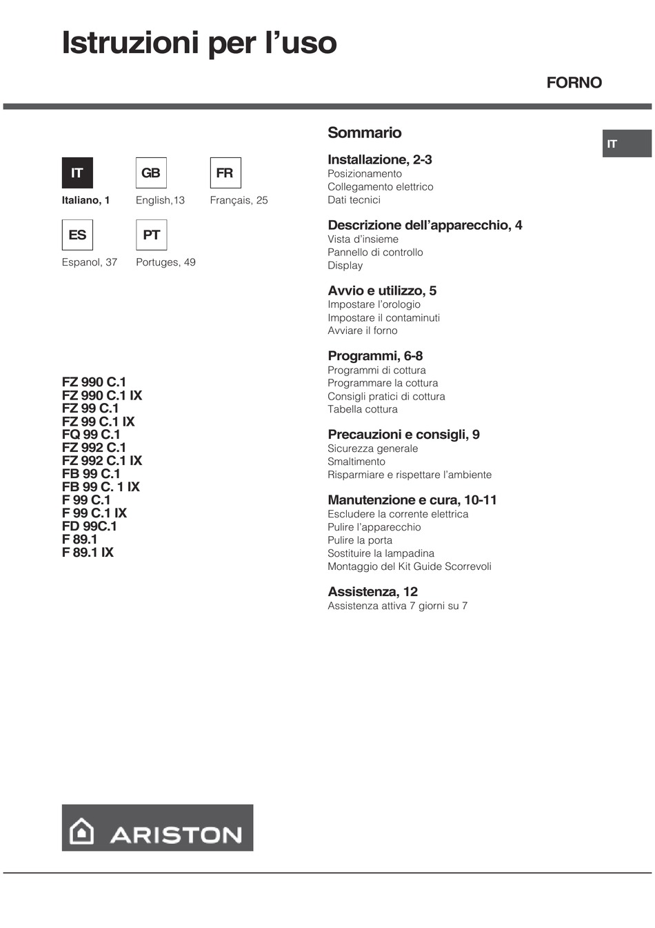 Ariston Fz 990 C 1 Operating Instructions Manual Pdf Download Manualslib