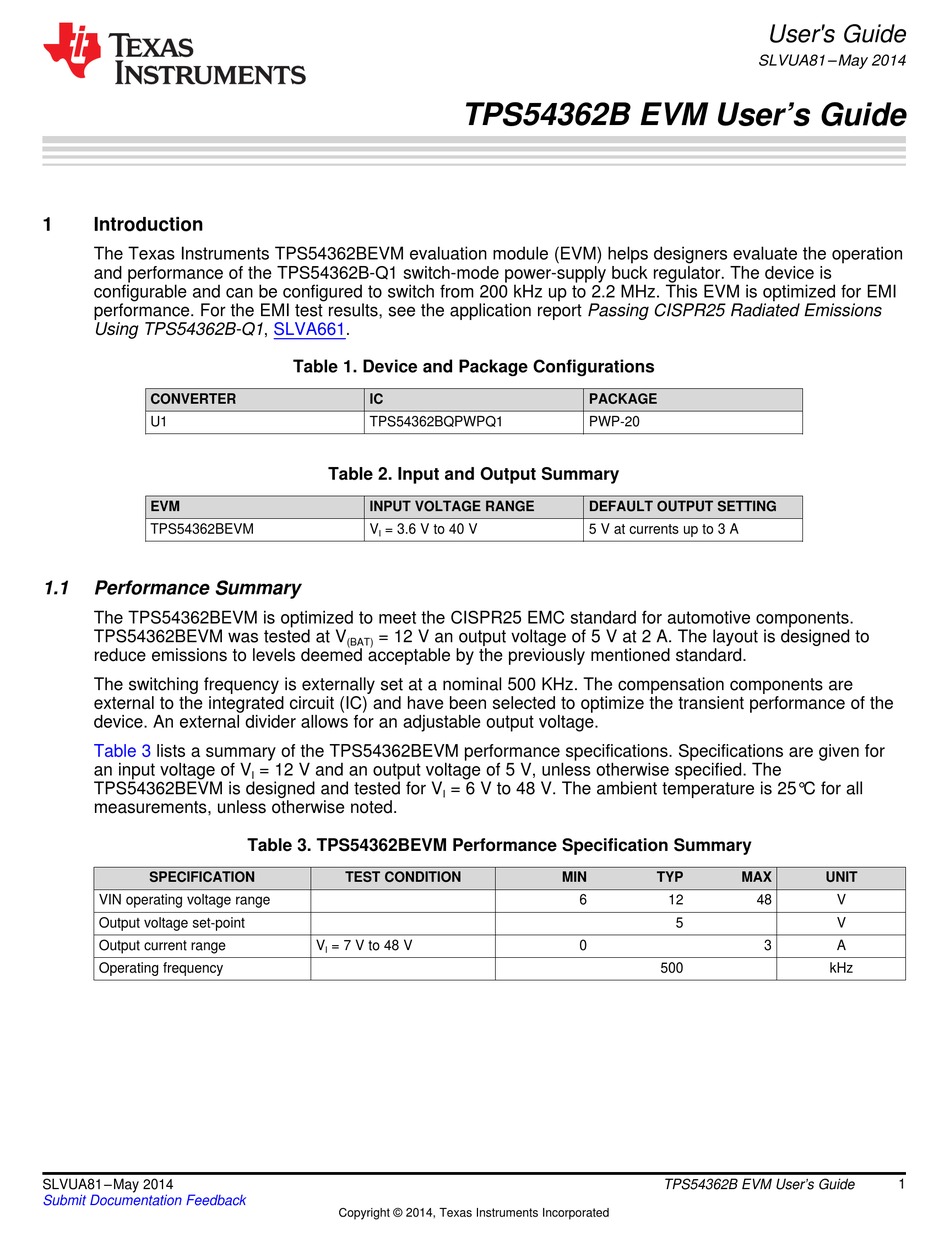 TEXAS INSTRUMENTS TPS54362B EVM USER MANUAL Pdf Download | ManualsLib