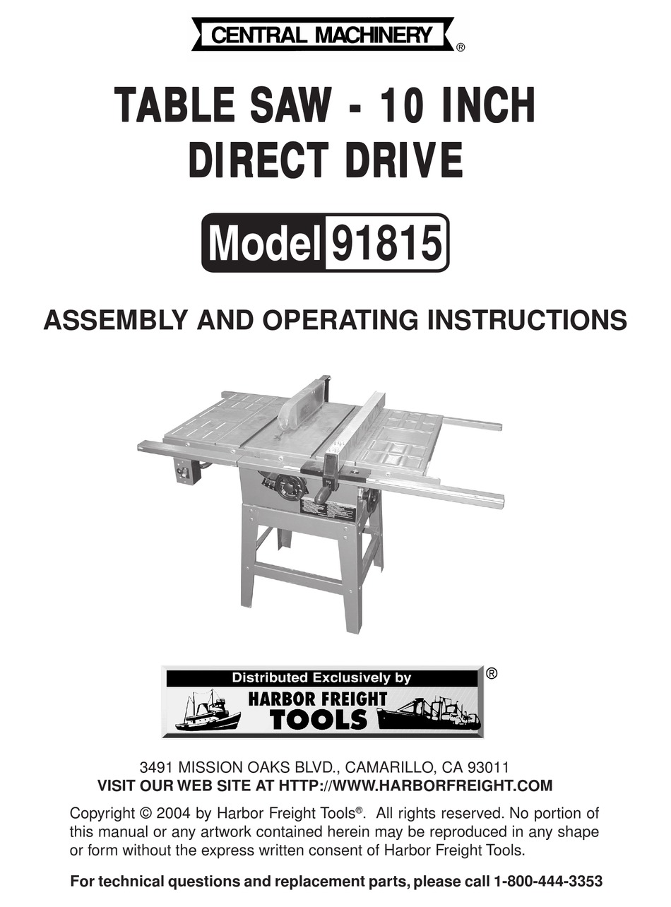 Central Machinery 91815 Assembly And Operating Instructions Manual Pdf Download Manualslib
