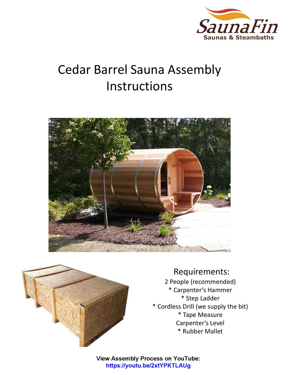 SAUNAFIN CLEAR WESTERN RED CEDAR ASSEMBLY INSTRUCTIONS MANUAL Pdf