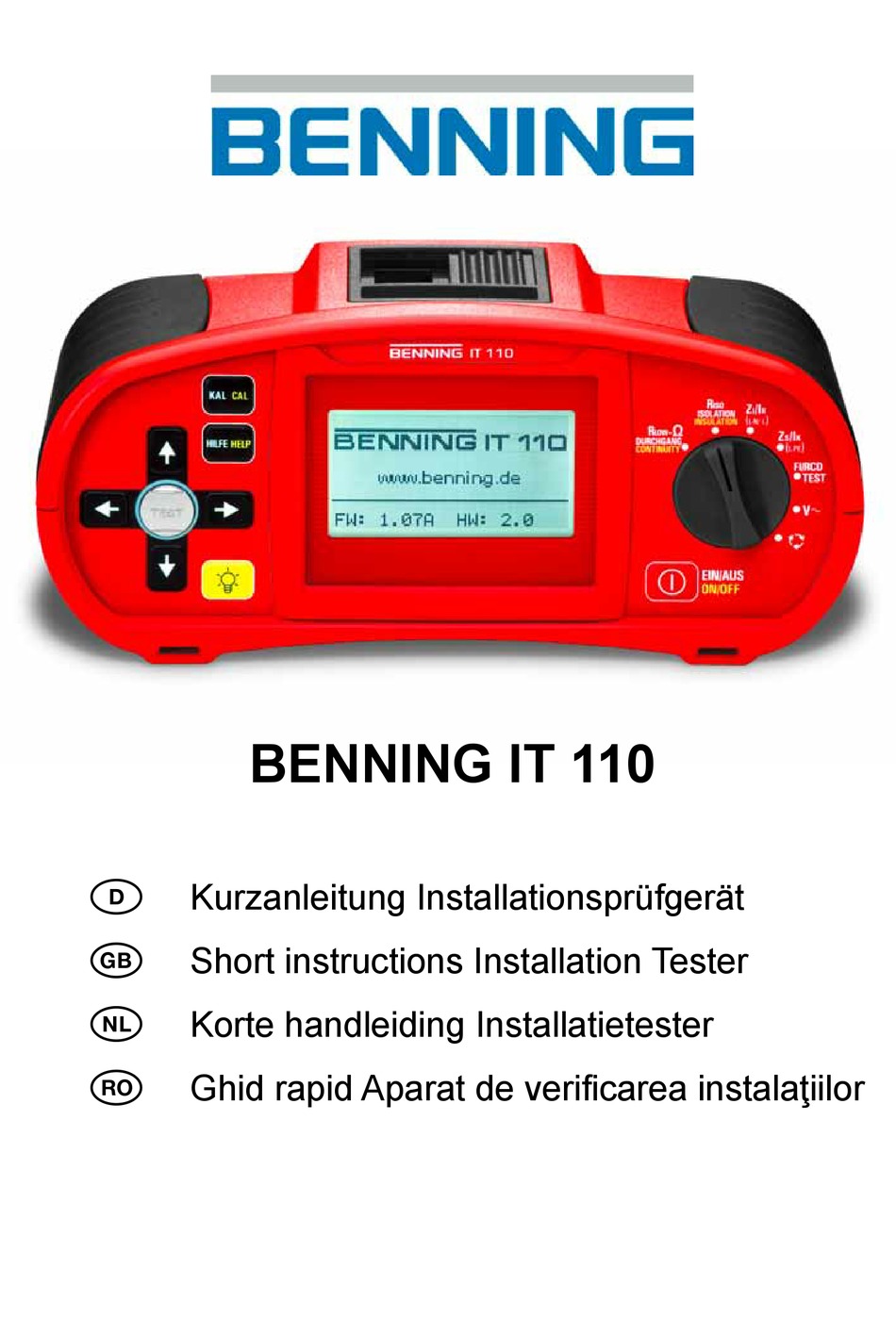 BENNING IT 110 SHORT INSTRUCTIONS INSTALLATION Pdf Download | ManualsLib