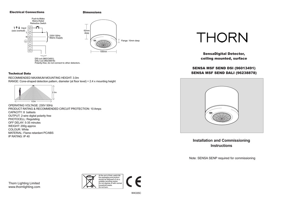 THORN SENSA MSF SEND DSI INSTALLATION AND COMMISSIONING INSTRUCTIONS