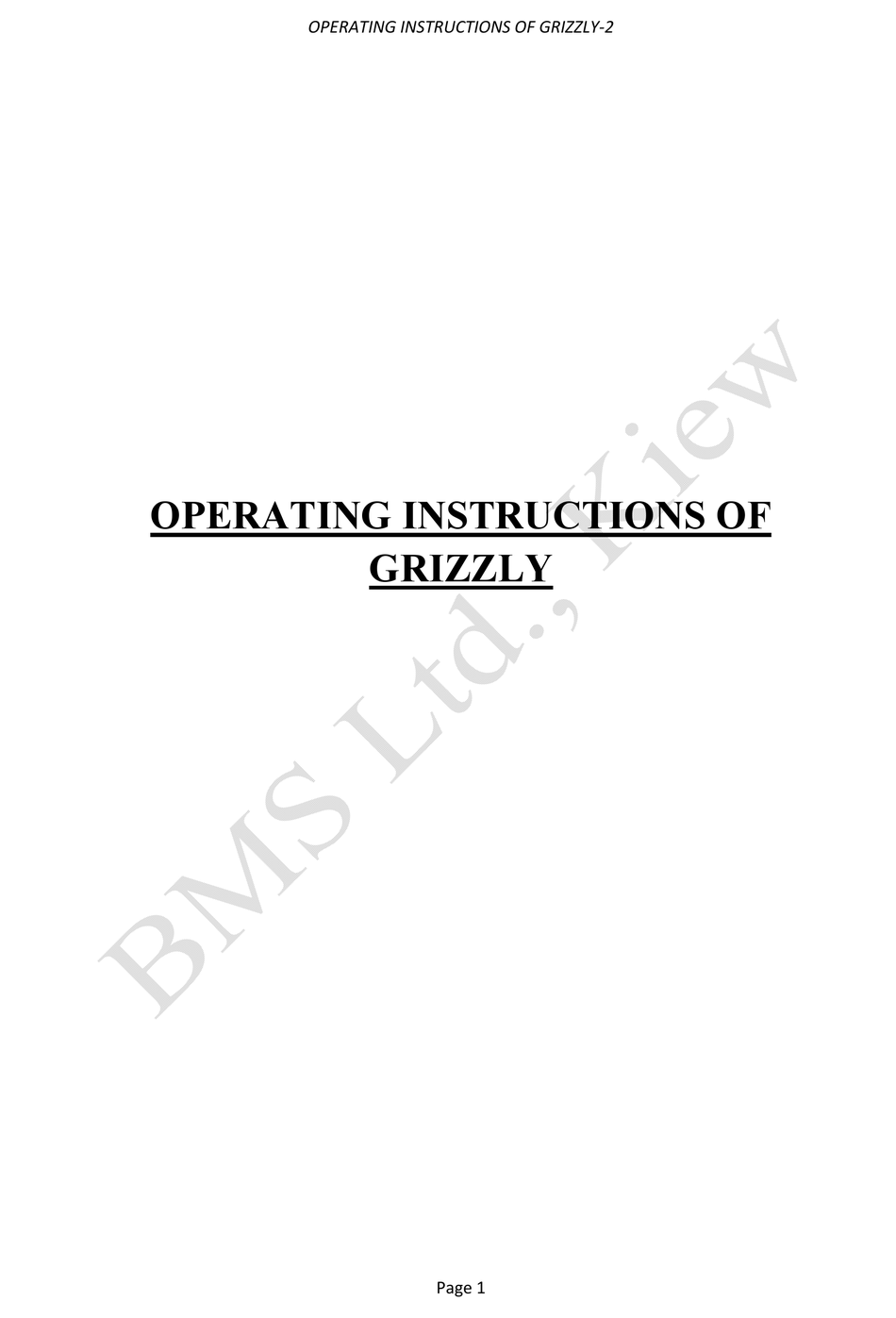 BMS GRIZZLY2 OPERATING INSTRUCTIONS MANUAL Pdf Download ManualsLib