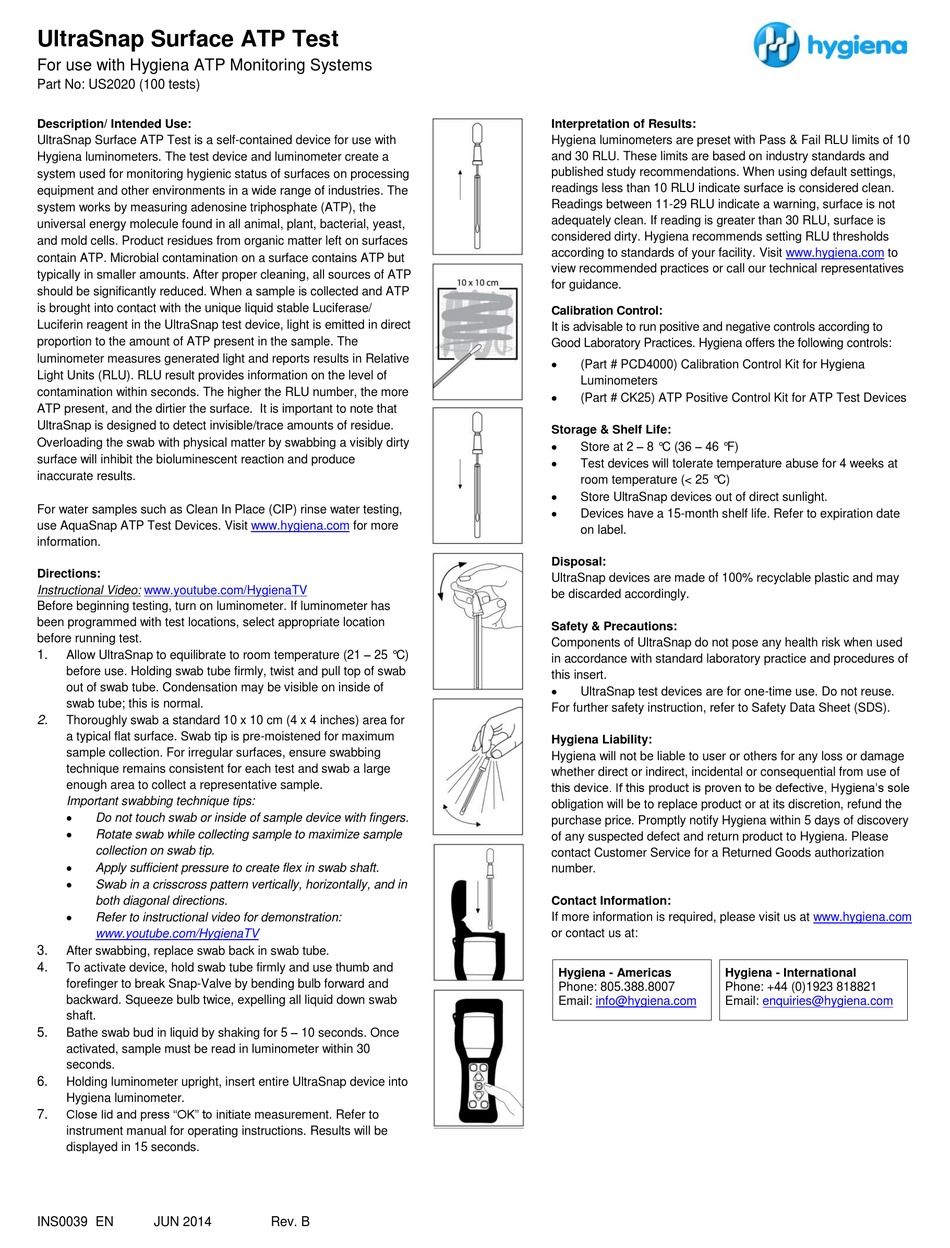 HYGIENA ULTRASNAP US2020 QUICK START MANUAL Pdf Download ManualsLib