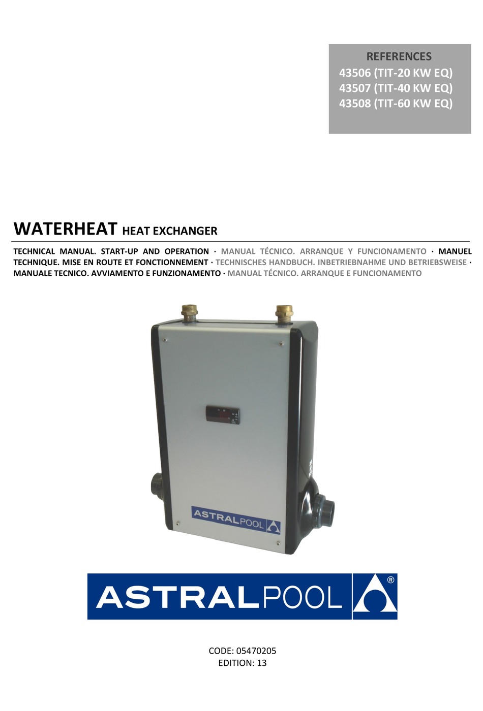 ASTRALPOOL WATERHEAT 43506 TECHNICAL MANUAL. START-UP AND OPERATION Pdf ...