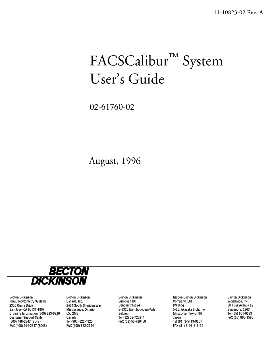 BECTON DICKINSON FACSCALIBUR USER MANUAL Pdf Download ManualsLib