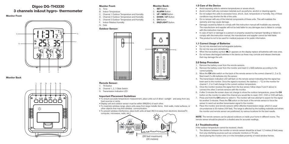 Digoo Dg Th3330 Quick Start Manual Pdf Download Manualslib