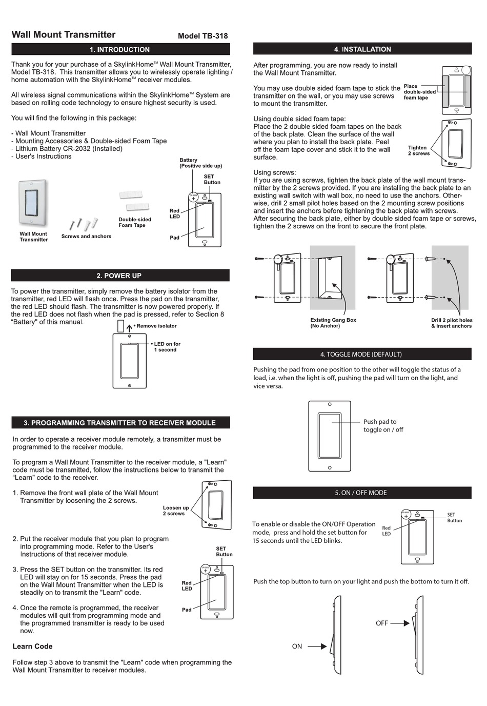 SKYLINKHOME TB-318 MANUAL Pdf Download | ManualsLib