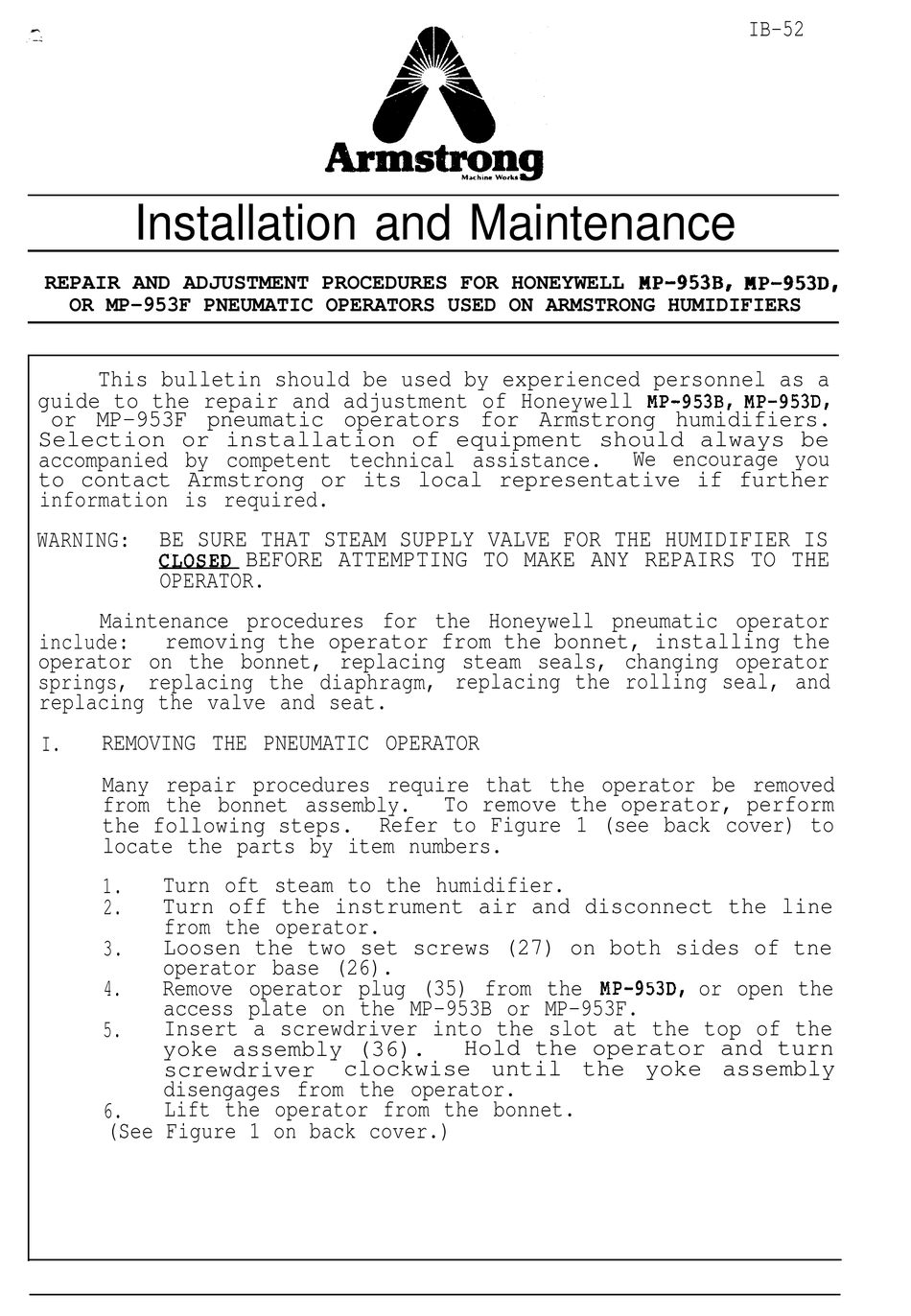 HONEYWELL MP-953D INSTALLATION AND MAINTENANCE MANUAL Pdf Download