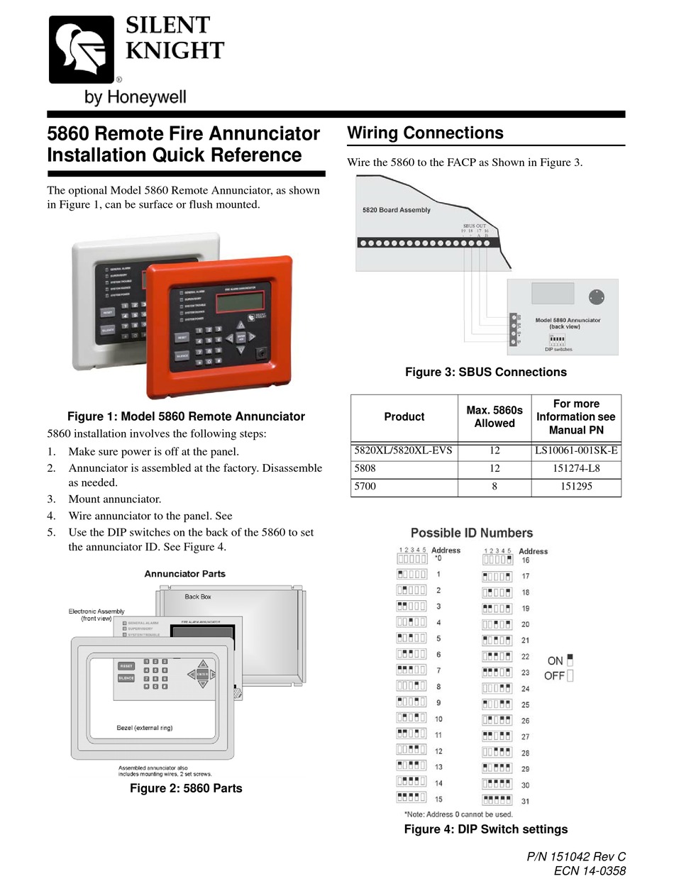 HONEYWELL SILENT KNIGHT 5860 INSTALLATION QUICK REFERENCE Pdf Download