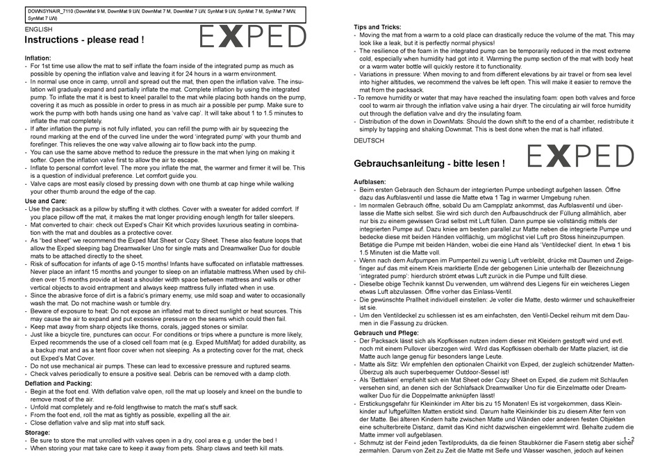 EXPED DOWNMAT 9 M INSTRUCTIONS Pdf Download ManualsLib