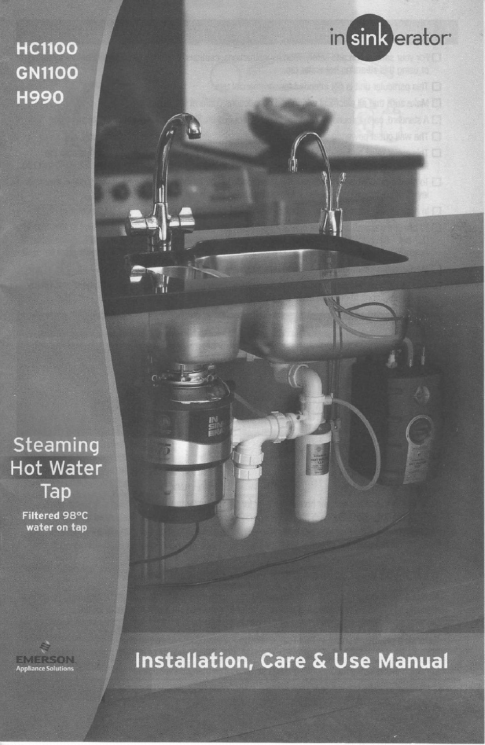 EMERSON IN SINK ERATOR HC1100 INSTALLATION, CARE & USE MANUAL Pdf Download ManualsLib