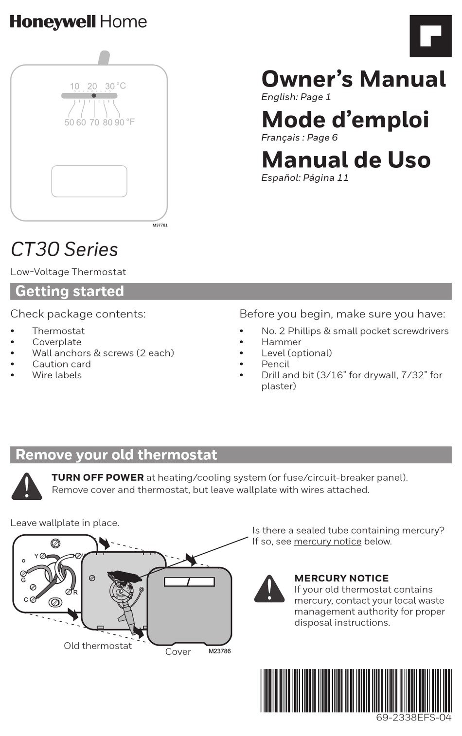 HONEYWELL HOME CT30 SERIES OWNER'S MANUAL Pdf Download | ManualsLib