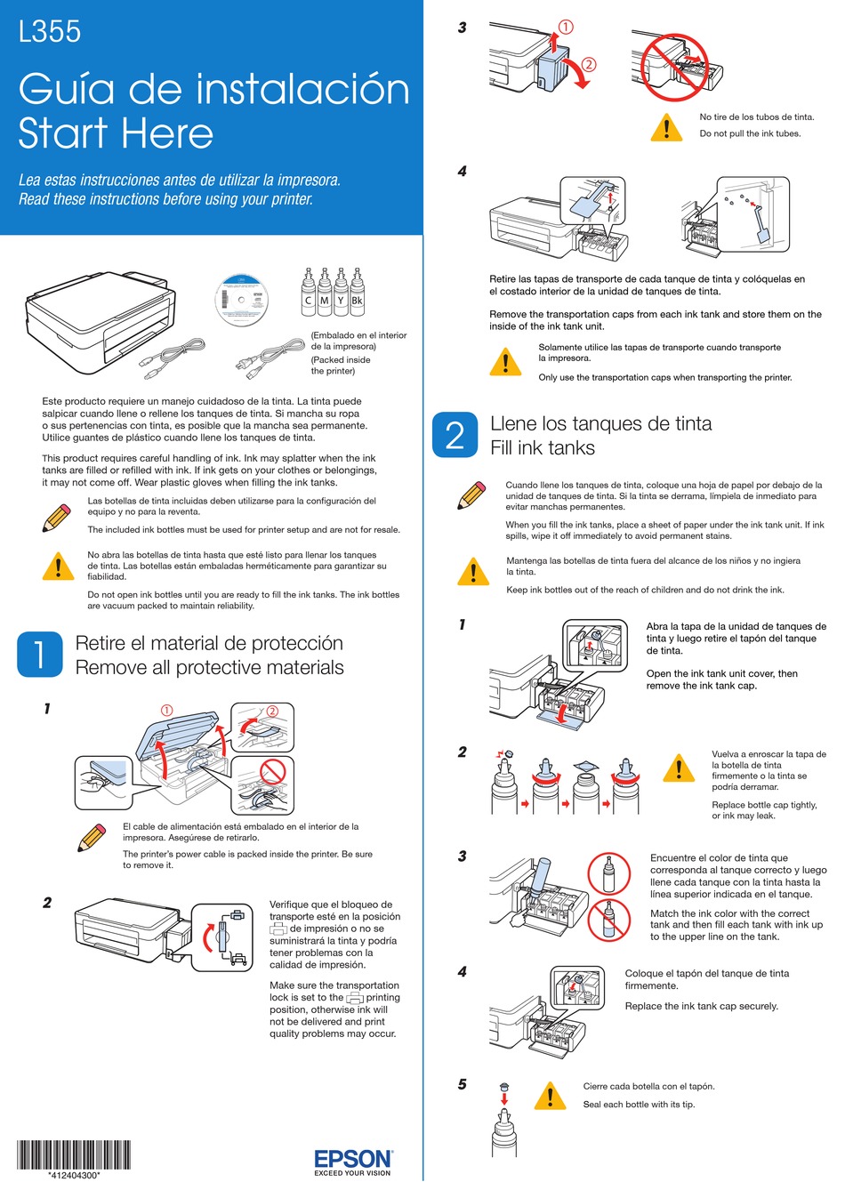 EPSON L355 START HERE Pdf Download | ManualsLib