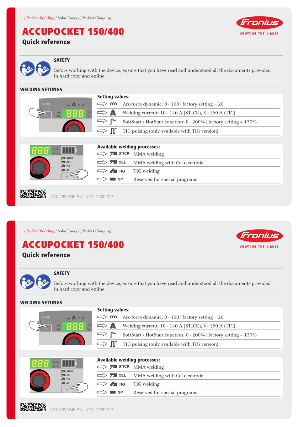 FRONIUS ACCUPOCKET 150/400 QUICK REFERENCE Pdf Download ManualsLib
