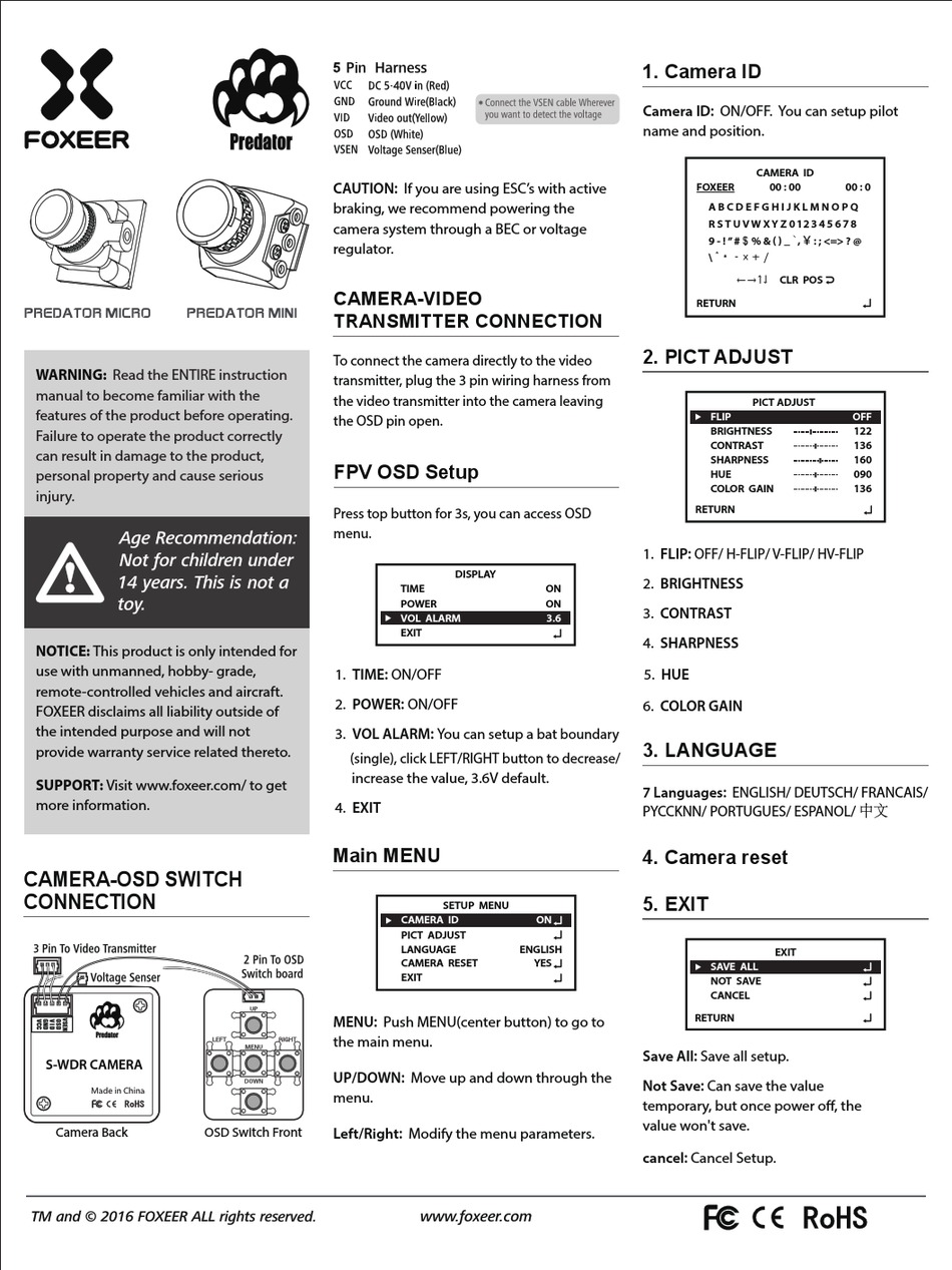 Foxeer Predator Series Instruction Manual Pdf Download Manualslib