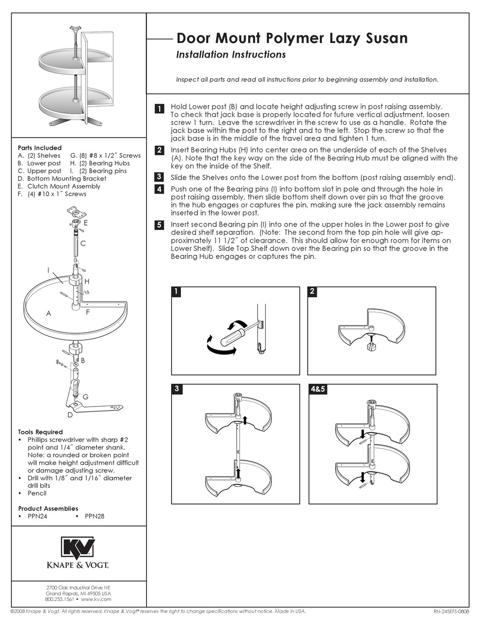 KNAPE & VOGT DOOR MOUNT POLYMER LAZY SUSAN INSTALLATION INSTRUCTIONS