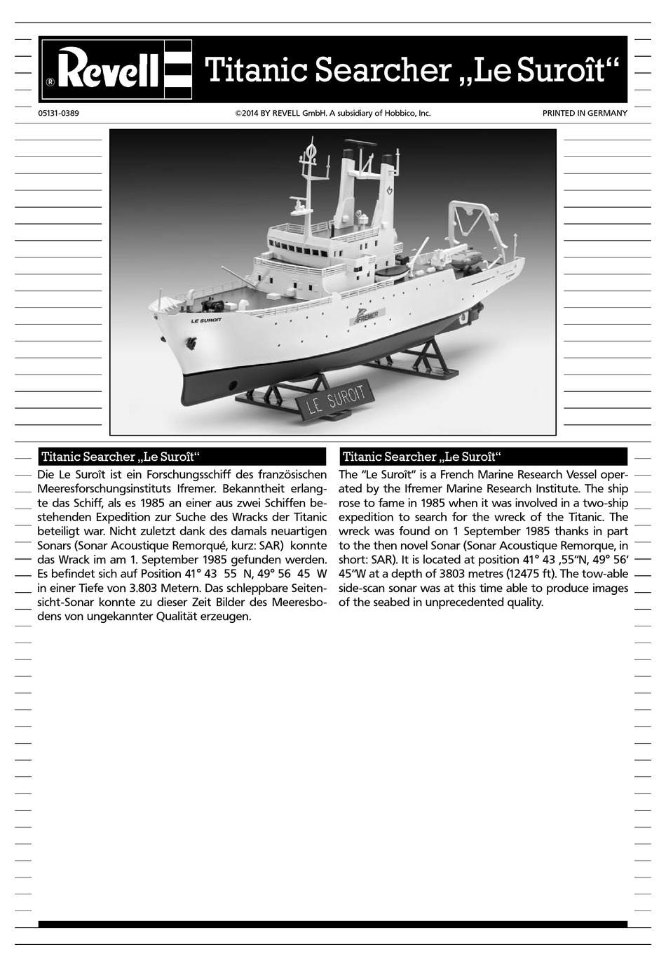 REVELL TITANIC SEARCHER LE SUROIT ASSEMBLY MANUAL Pdf Download | ManualsLib