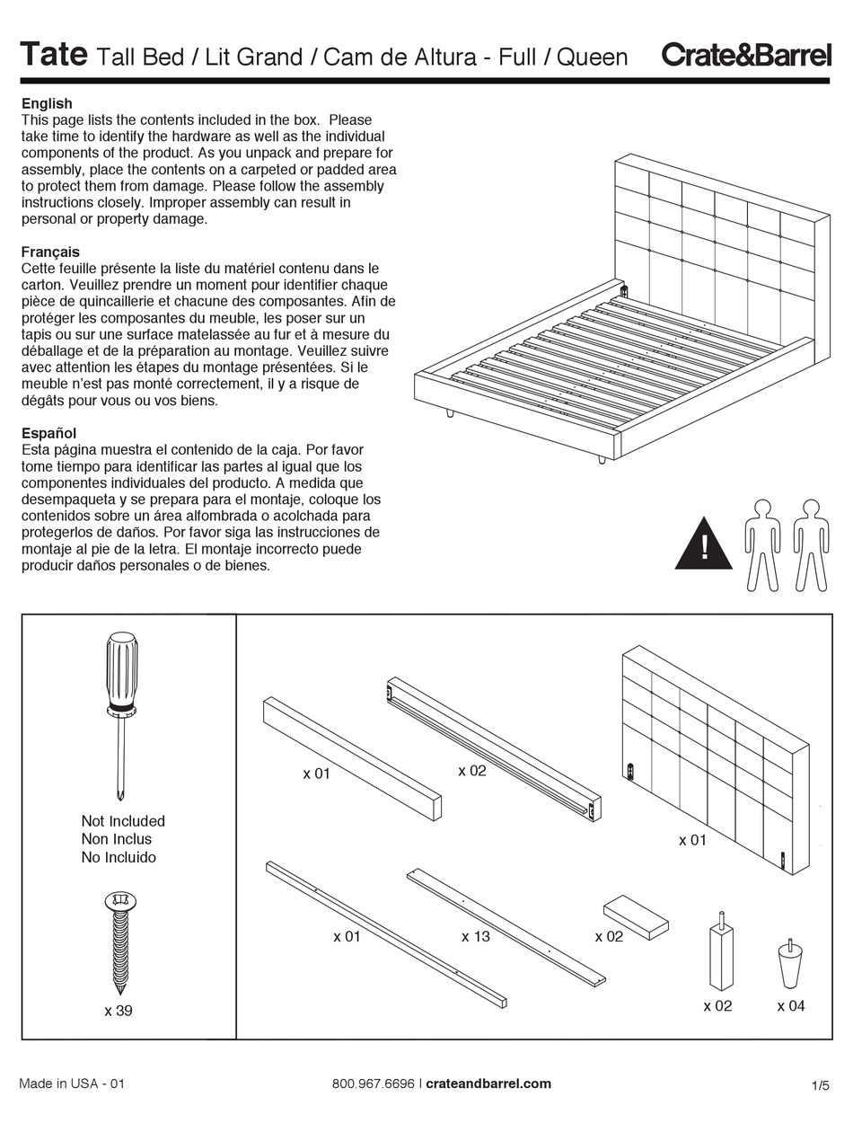 CRATE&BARREL TATE SERIES ASSEMBLY MANUAL Pdf Download ManualsLib
